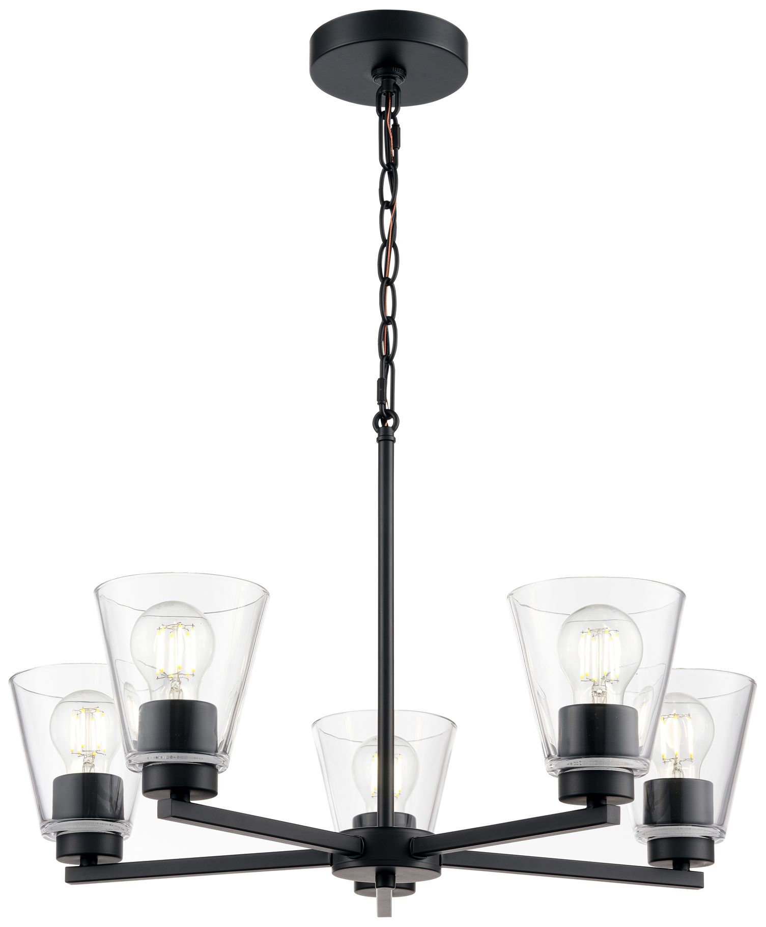 Thumbnail1 of Millennium Strayhan 5-Light 24" Matte Black Chandelier with Glass Shade