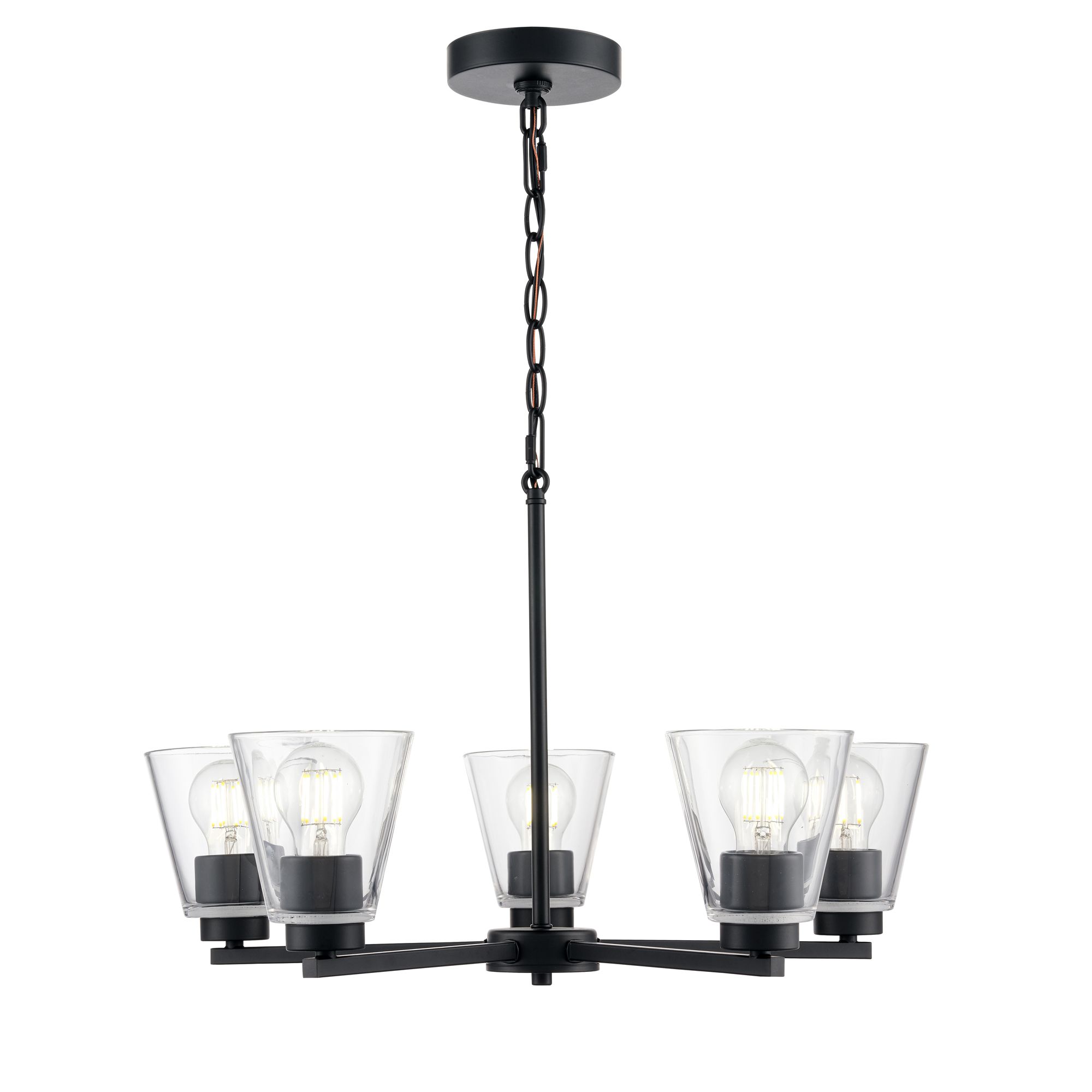 Thumbnail2 of Millennium Strayhan 5-Light 24" Matte Black Chandelier with Glass Shade more views