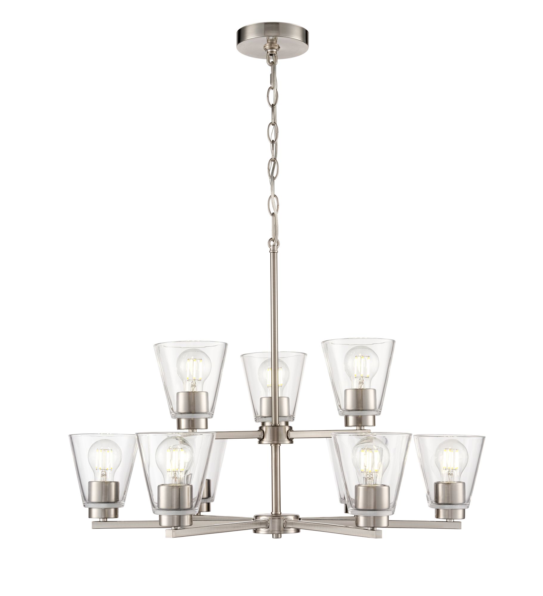 Image 2 Millennium Strayhan 9-Light 28.5" Brushed Nickel Chandelier with Shade more views