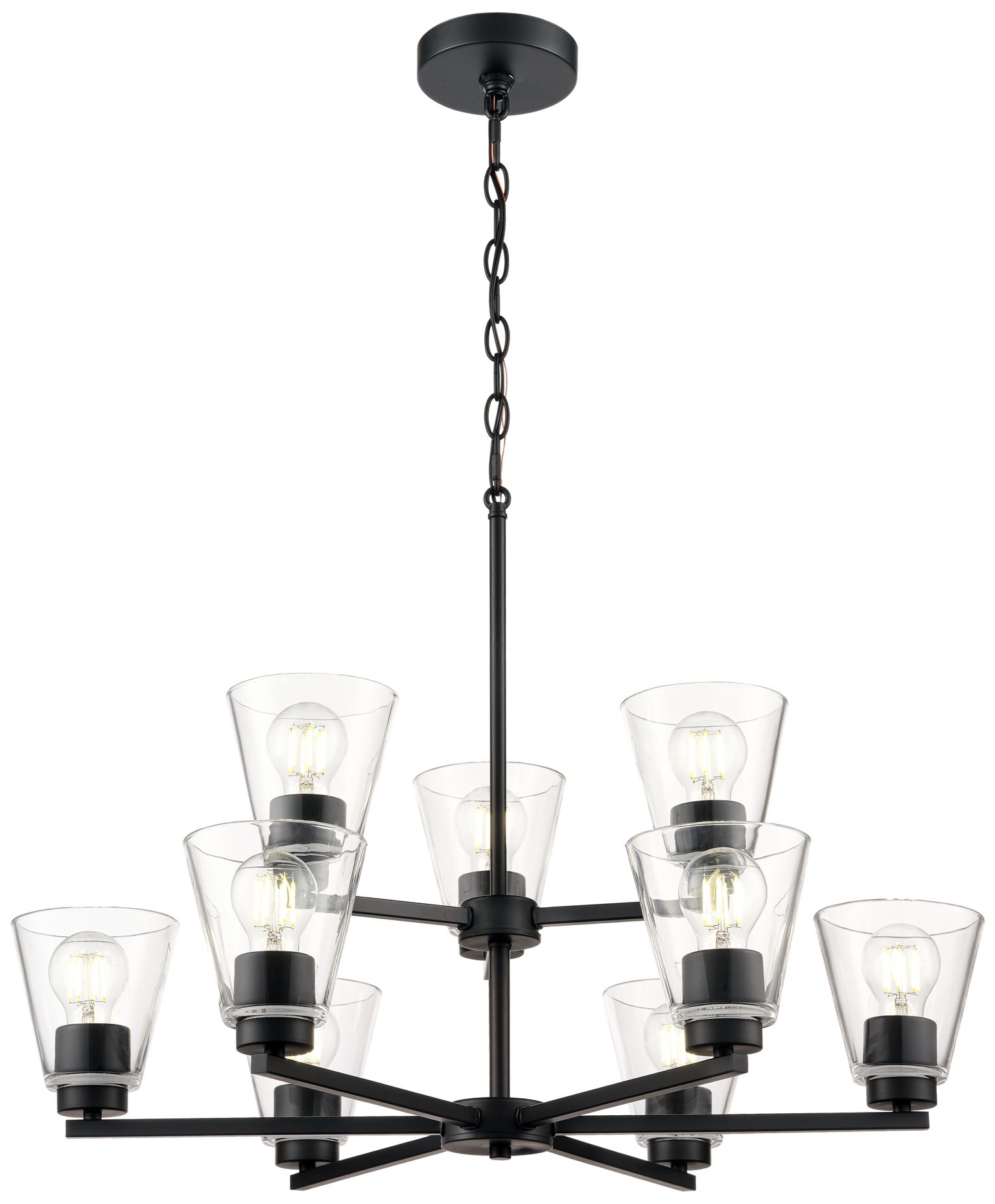 Millennium Strayhan 9-Light 28.5" Matte Black Chandelier with Glass Shade