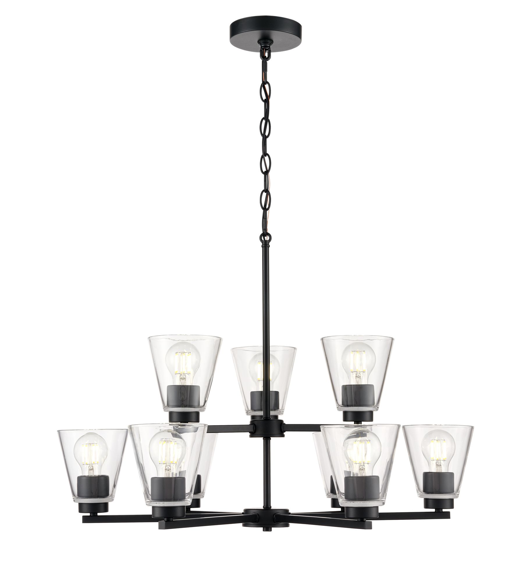 Image 2 Millennium Strayhan 9-Light 28.5" Matte Black Chandelier with Glass Shade more views