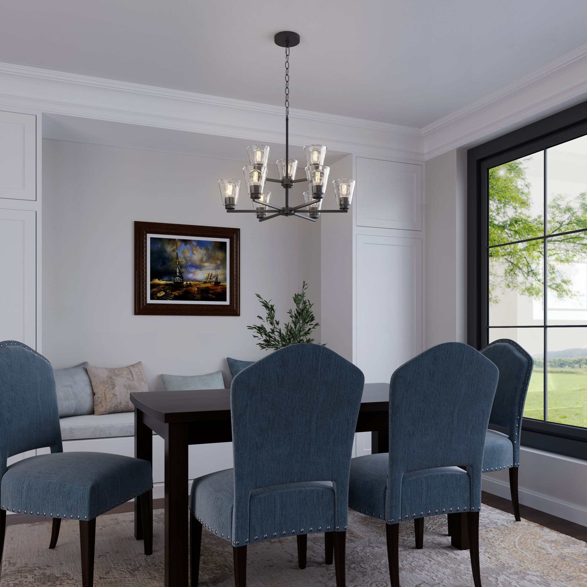 Image 6 Millennium Strayhan 9-Light 28.5" Matte Black Chandelier with Glass Shade more views