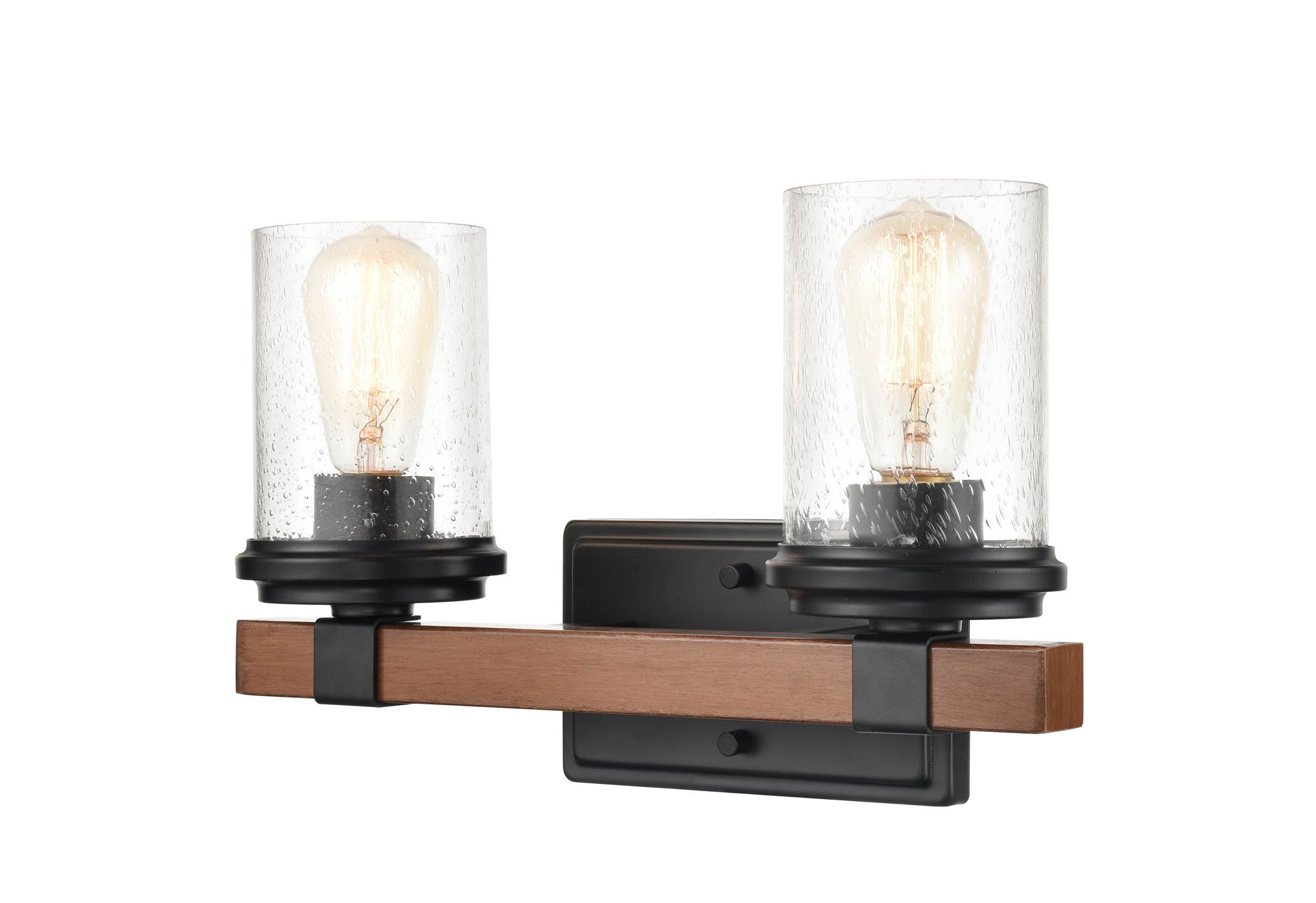 Image 2 Millennium Taos 2-Light 15" Matte Black/Wood Grain Vanity Light with Shade more views