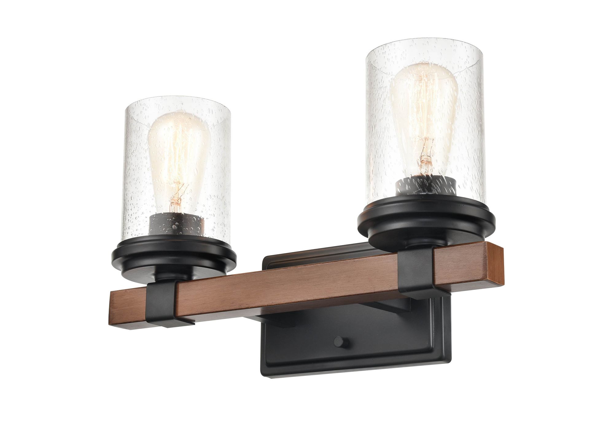 Image 3 Millennium Taos 2-Light 15" Matte Black/Wood Grain Vanity Light with Shade more views