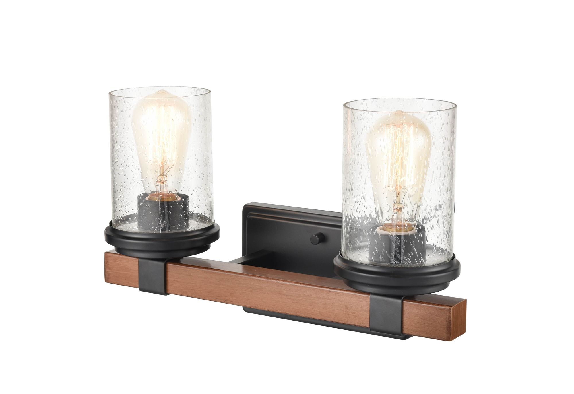 Image 4 Millennium Taos 2-Light 15" Matte Black/Wood Grain Vanity Light with Shade more views