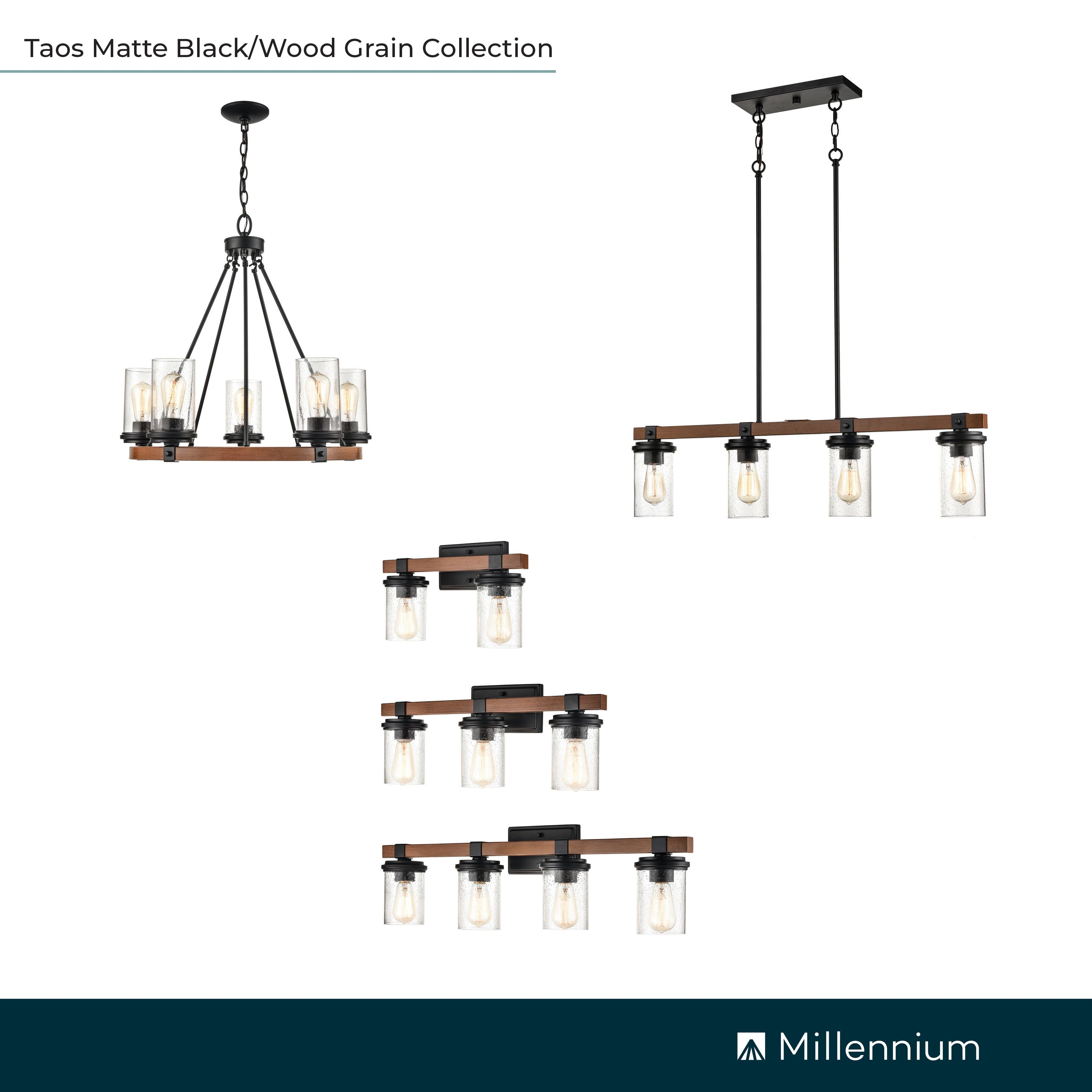 Image 6 Millennium Taos 2-Light 15" Matte Black/Wood Grain Vanity Light with Shade more views