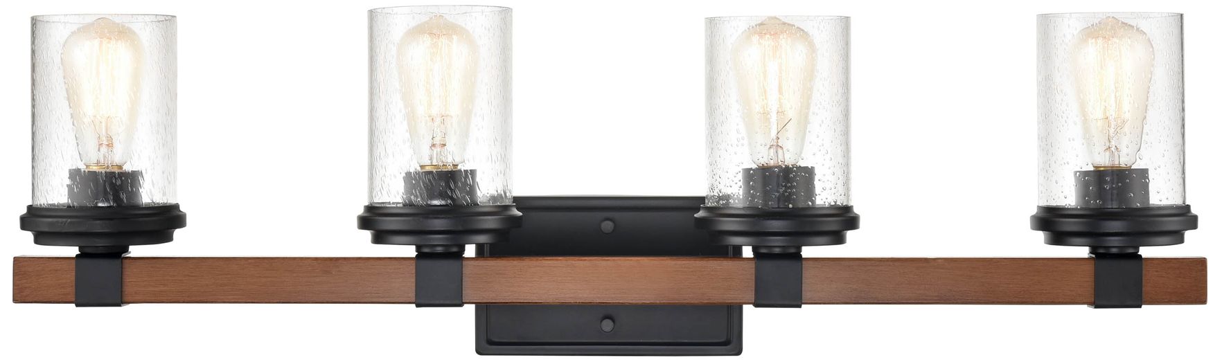 Millennium Taos 4-Light 32" Matte Black/Wood Grain Vanity Light with Shade