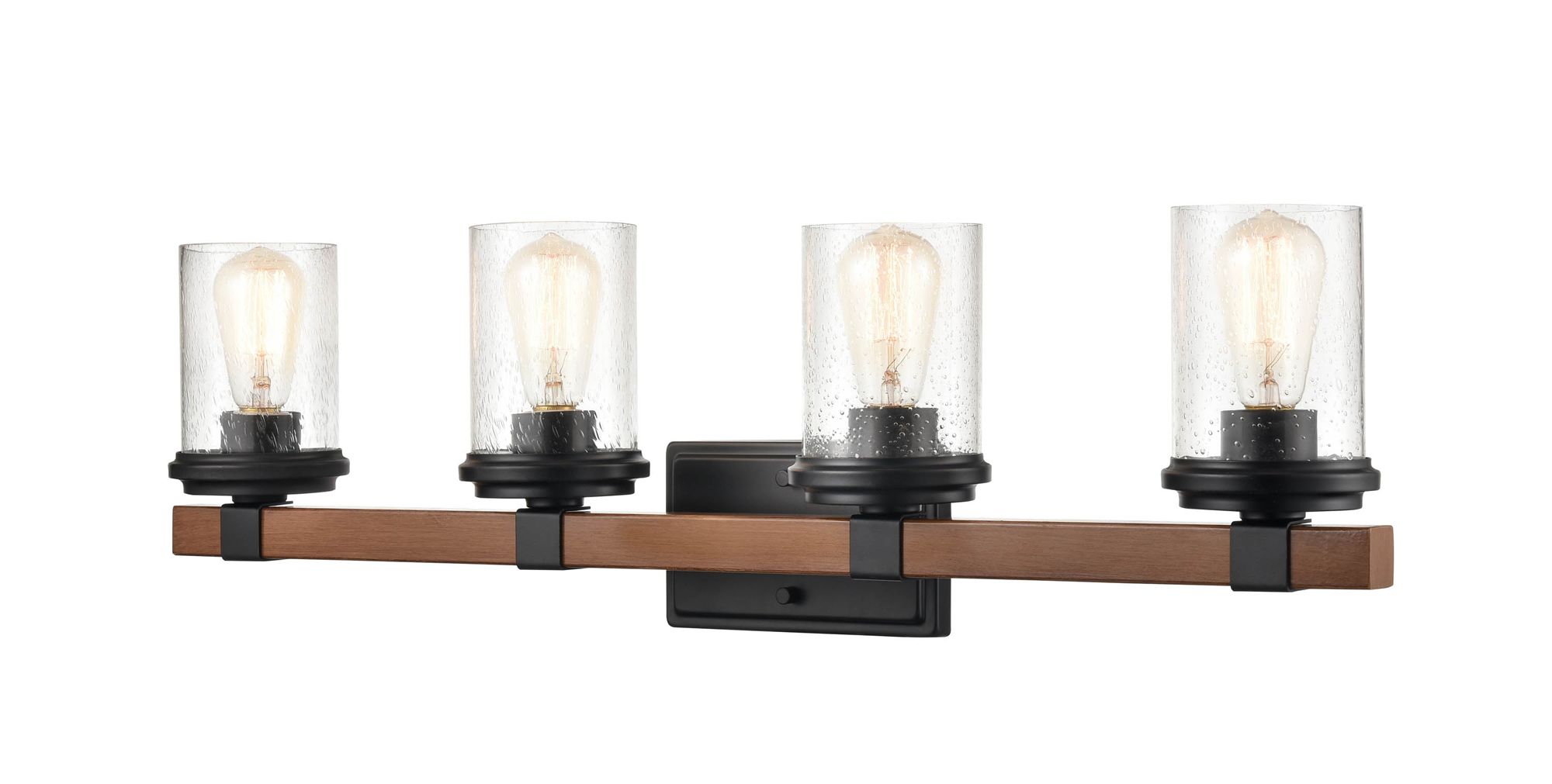 Image 2 Millennium Taos 4-Light 32" Matte Black/Wood Grain Vanity Light with Shade more views