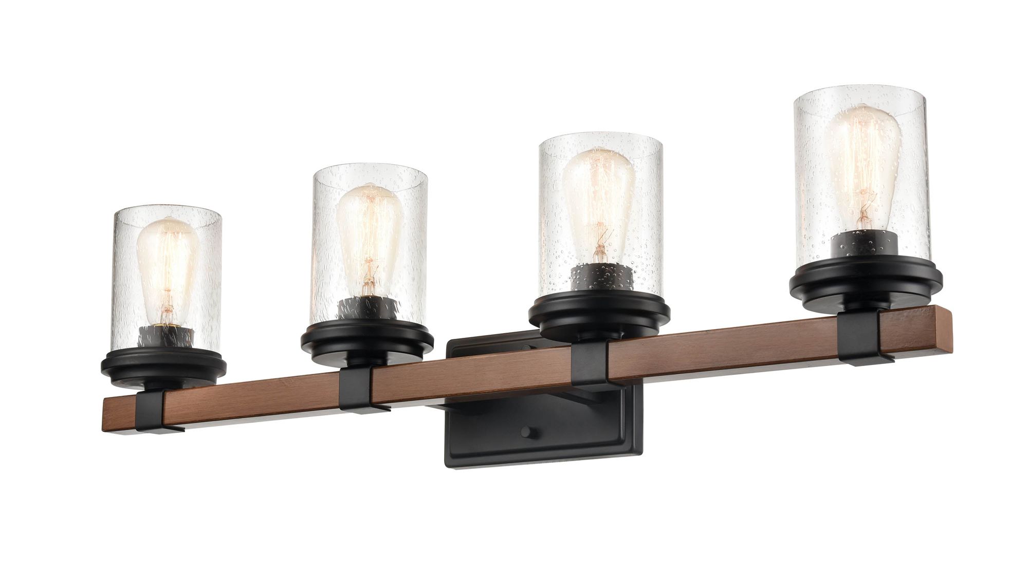 Image 3 Millennium Taos 4-Light 32" Matte Black/Wood Grain Vanity Light with Shade more views