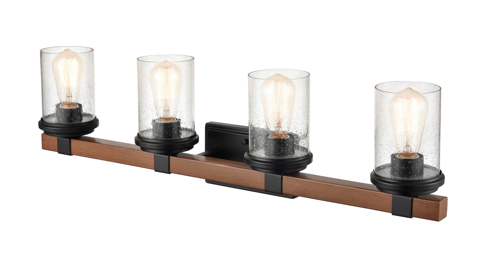 Image 5 Millennium Taos 4-Light 32" Matte Black/Wood Grain Vanity Light with Shade more views
