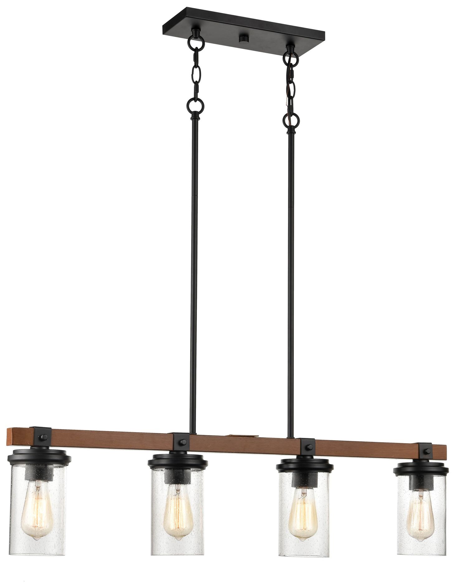 Millennium Taos 4-Light 36.5" Matte Black/Wood Grain Linear Chandelier