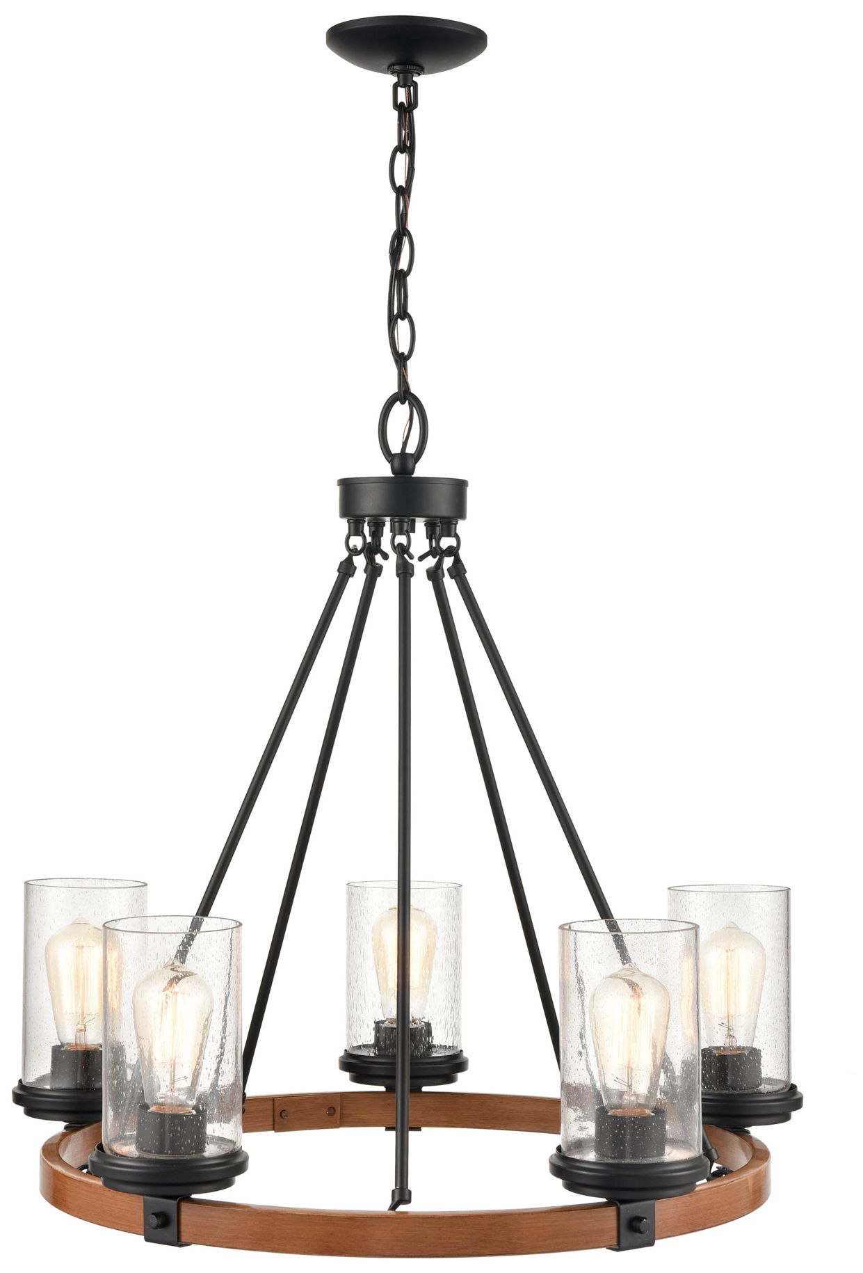 Millennium Taos 5-Light 26" Matte Black/Wood Grain Chandelier with Shade