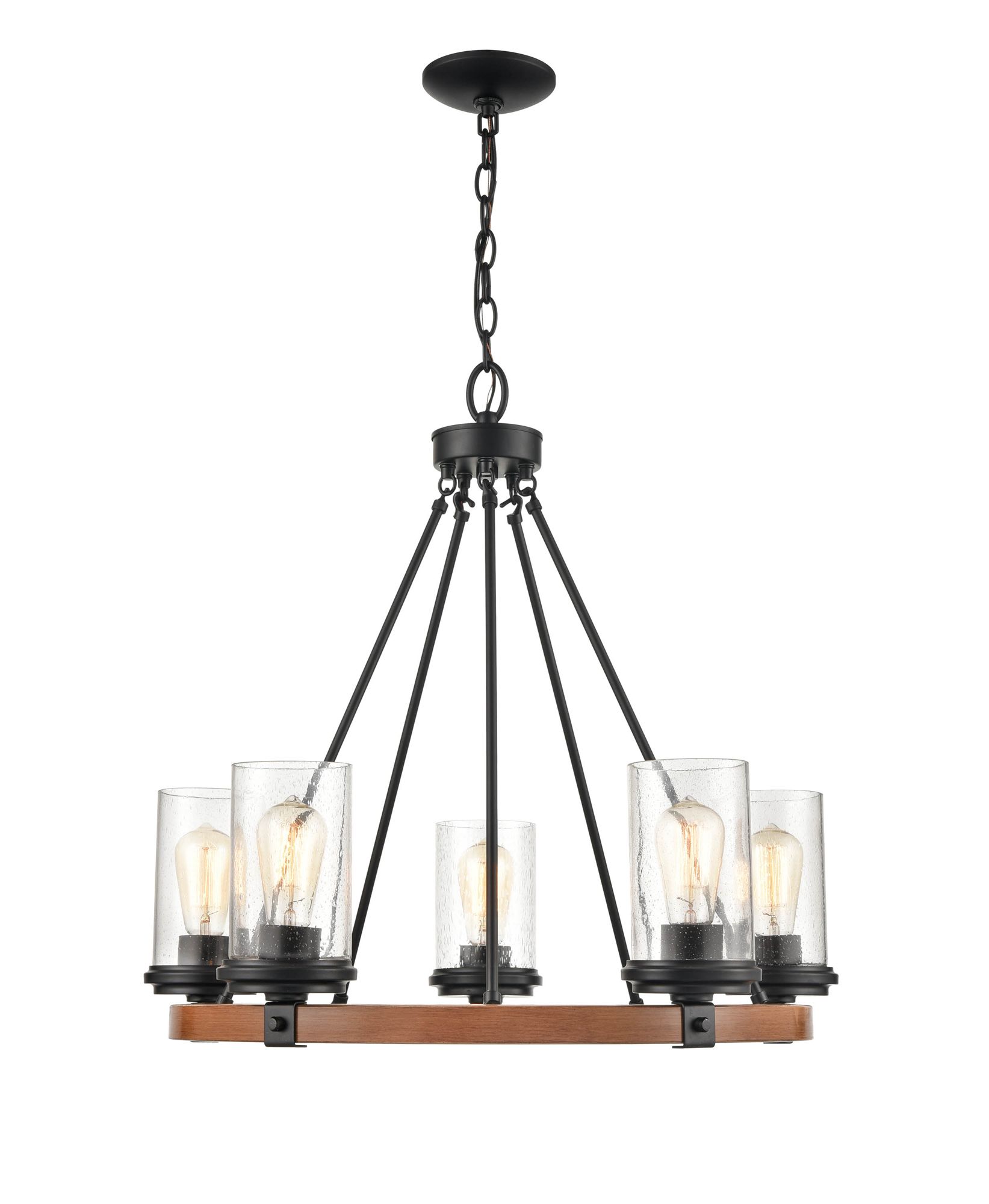 Image 4 Millennium Taos 5-Light 26" Matte Black/Wood Grain Chandelier with Shade more views