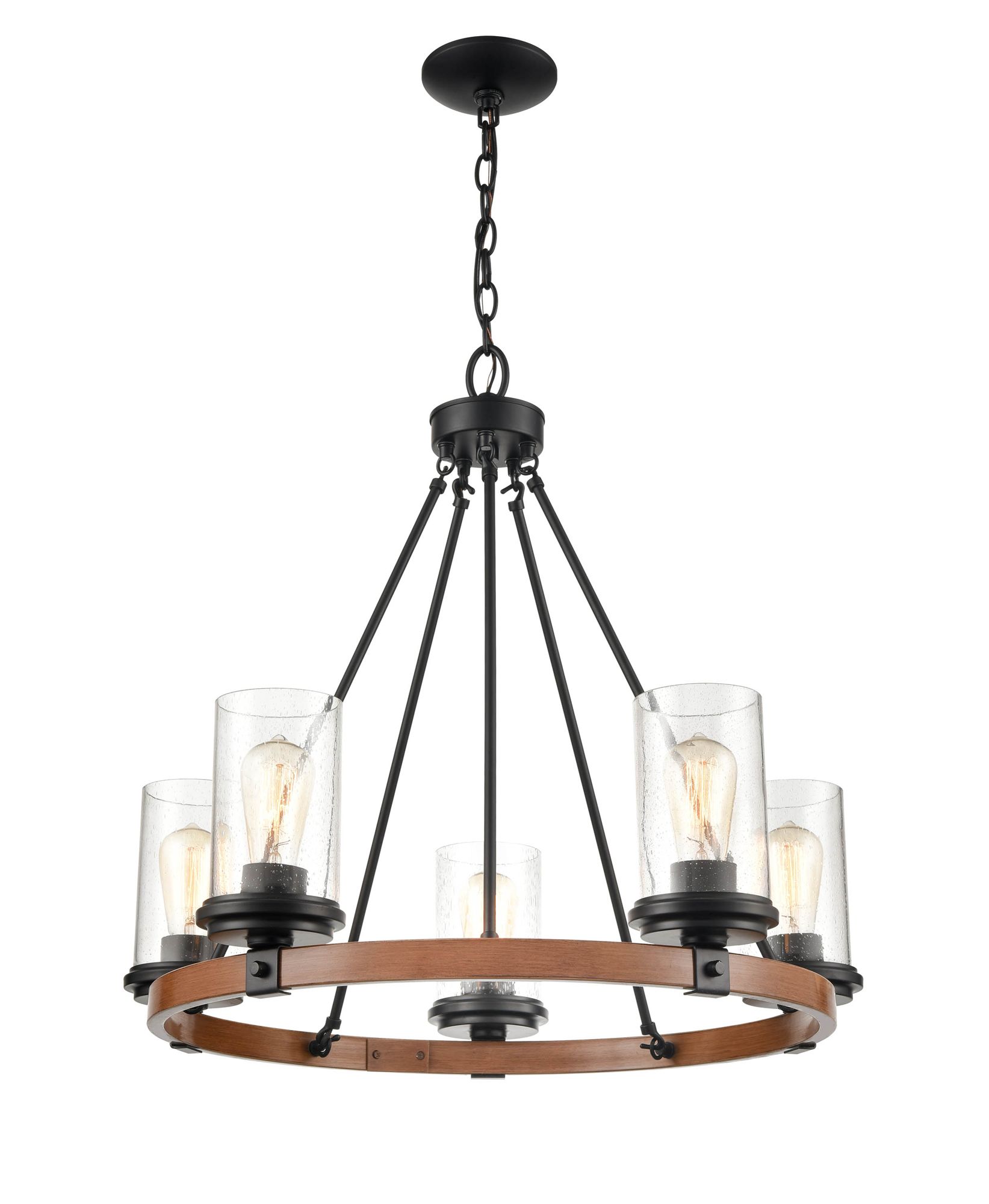 Image 5 Millennium Taos 5-Light 26" Matte Black/Wood Grain Chandelier with Shade more views