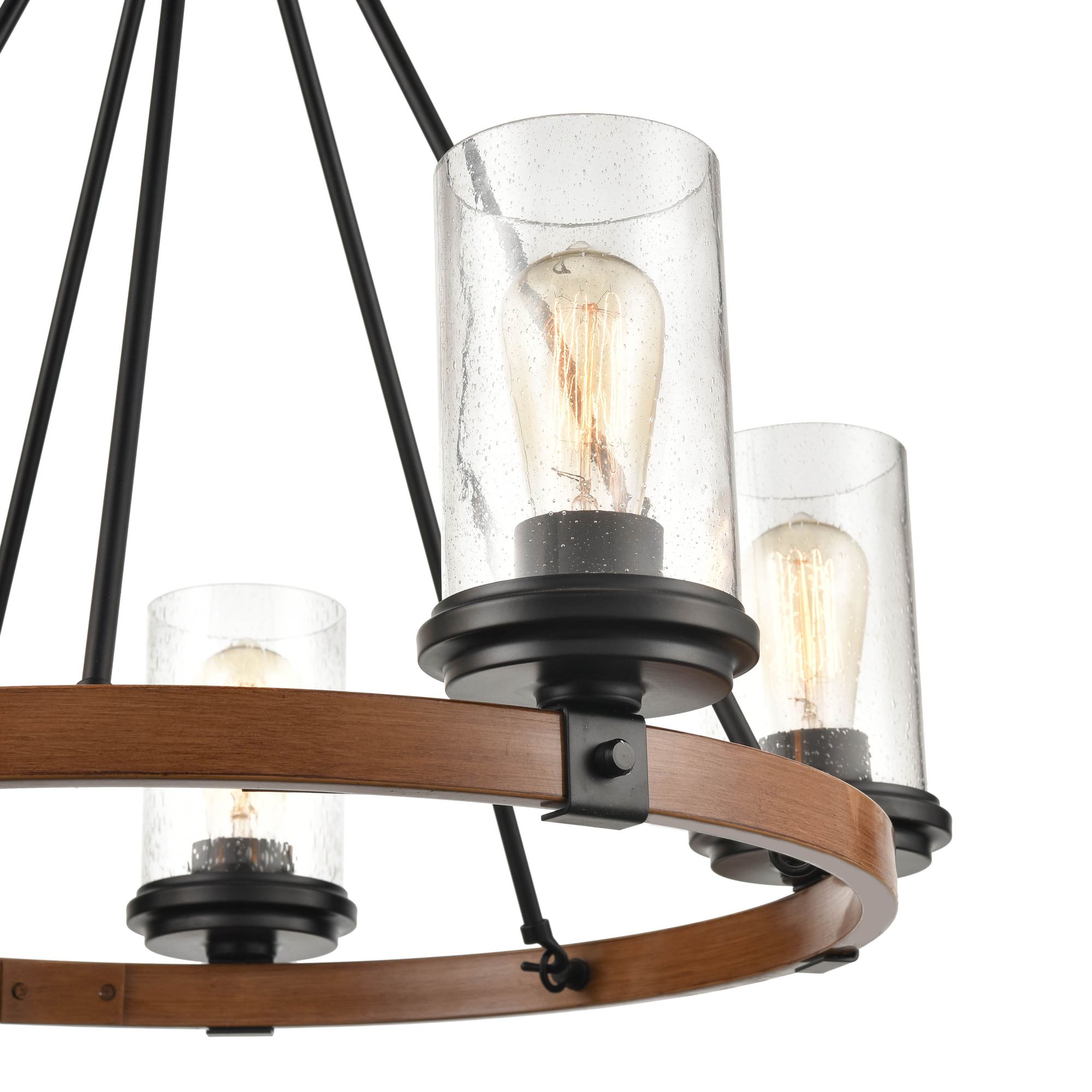Image 6 Millennium Taos 5-Light 26" Matte Black/Wood Grain Chandelier with Shade more views