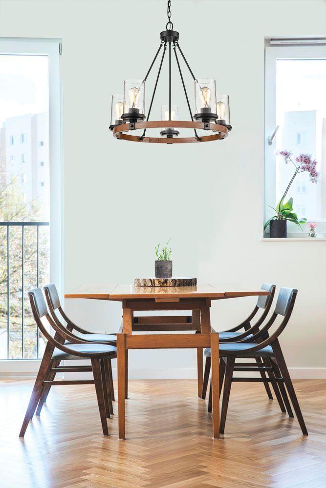 Image 7 Millennium Taos 5-Light 26" Matte Black/Wood Grain Chandelier with Shade more views