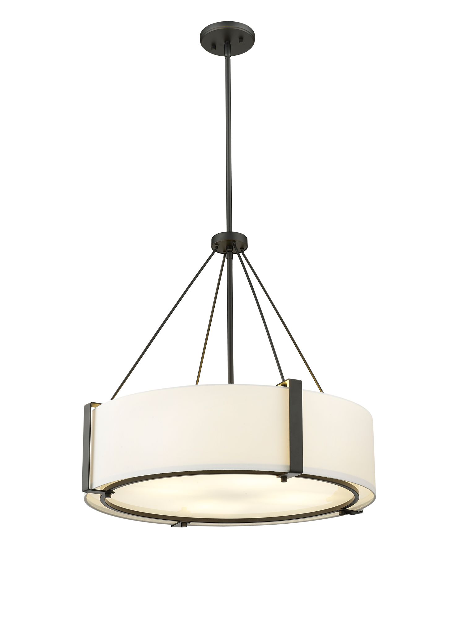 Millennium Telfar 3-Light 24" Matte Black/White Pendant with Fabric Shade