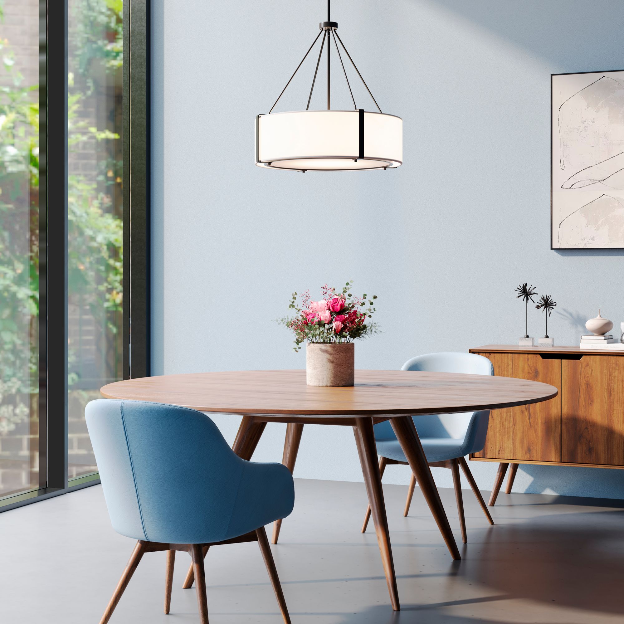 Image 5 Millennium Telfar 3-Light 24" Matte Black/White Pendant with Fabric Shade more views