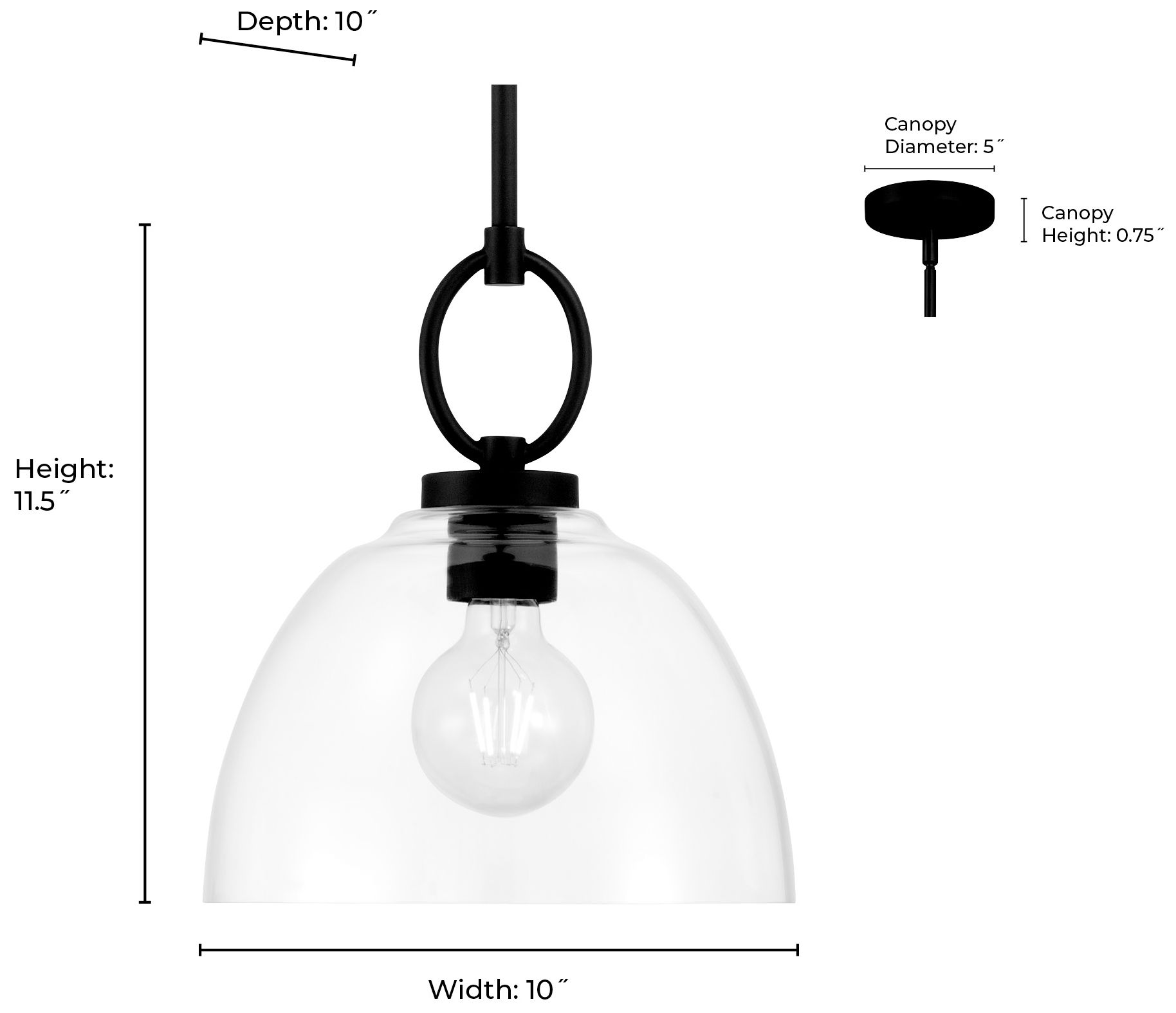 Millennium Velto 1-Light 10" Matte Black Pendant with Glass Shade