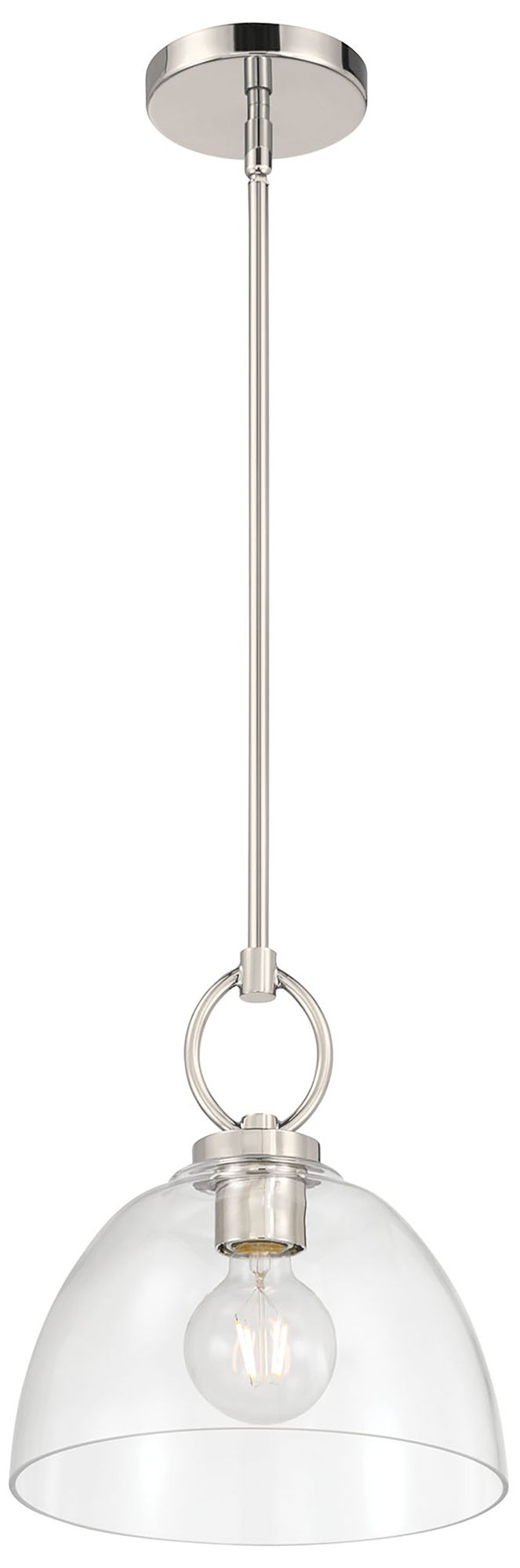 Millennium Velto 1-Light 10" Polished Nickel Pendant with Glass Shade