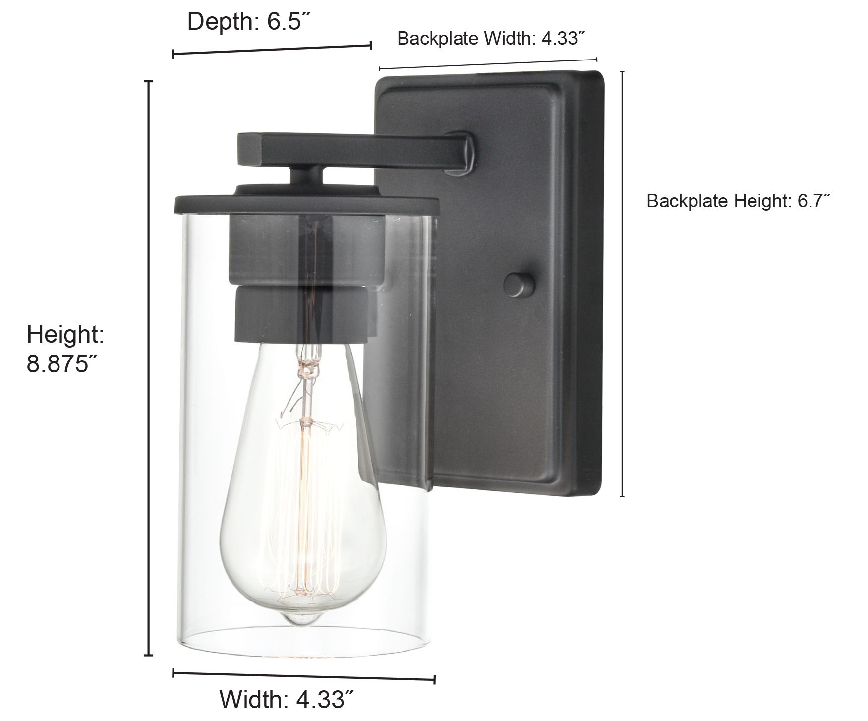 Image 5 Millennium Verlana 1-Light 4.33" Matte Black Wall Sconce with Glass Shade more views