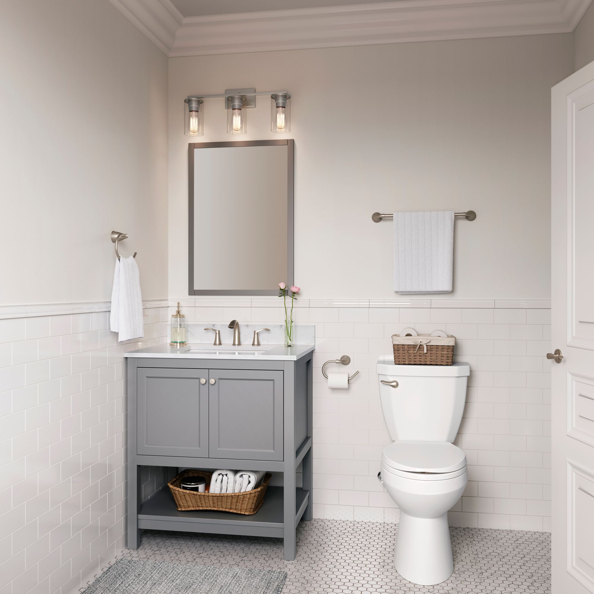 Image 7 Millennium Verlana 3-Light 22" Brushed Nickel Vanity Light with Glass Shade more views