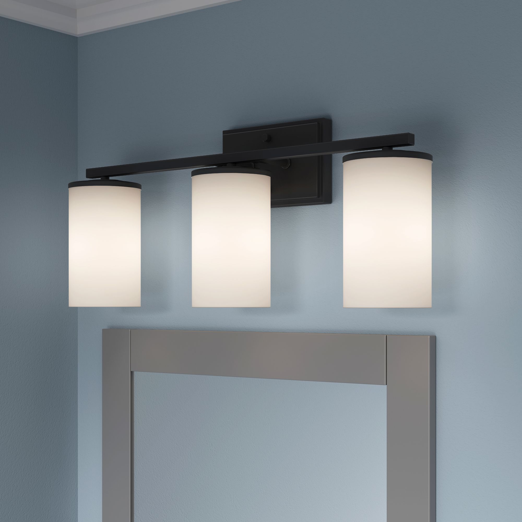 Image 6 Millennium Verlana 3-Light 22" Matte Black Vanity Light with Glass Shade more views