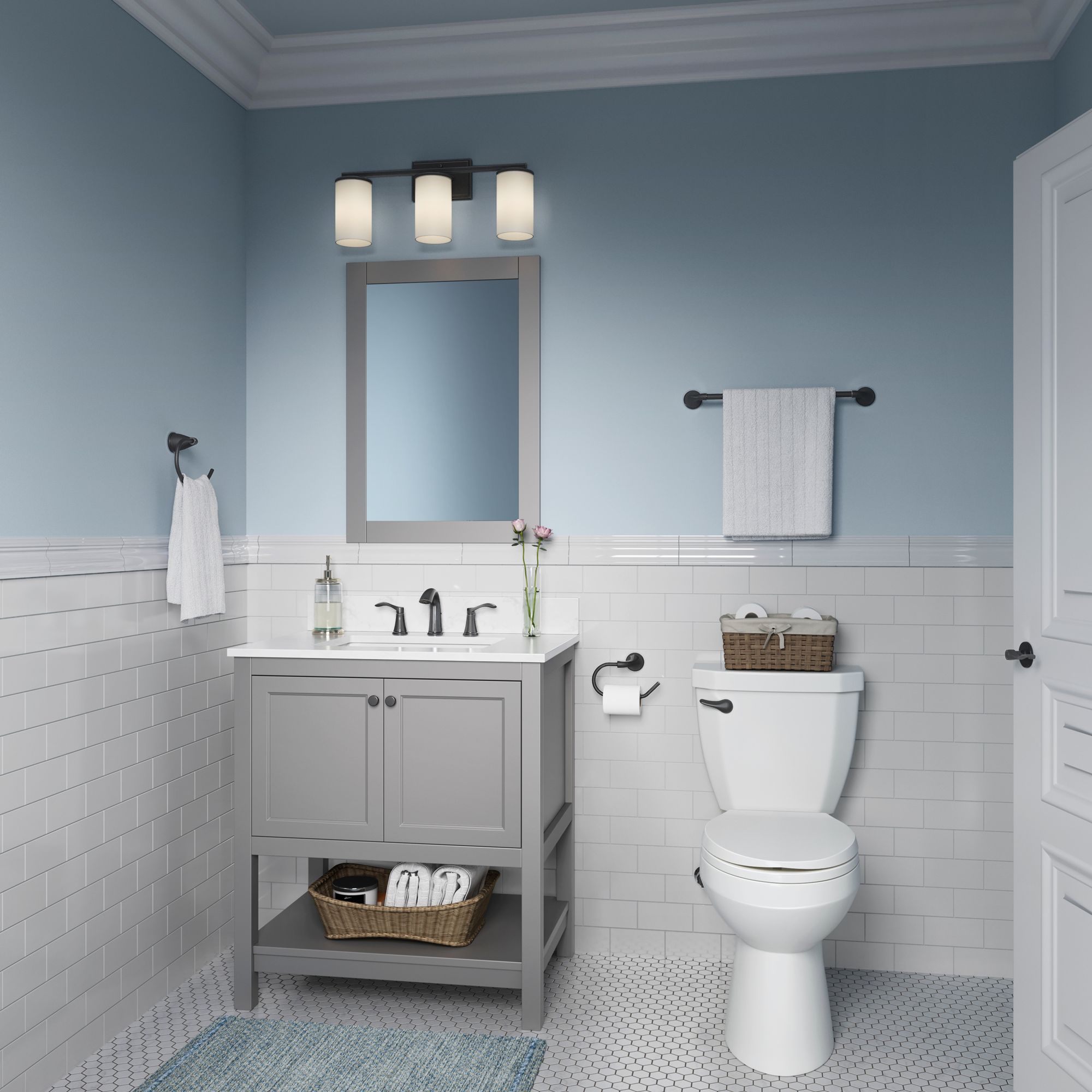 Image 7 Millennium Verlana 3-Light 22" Matte Black Vanity Light with Glass Shade more views
