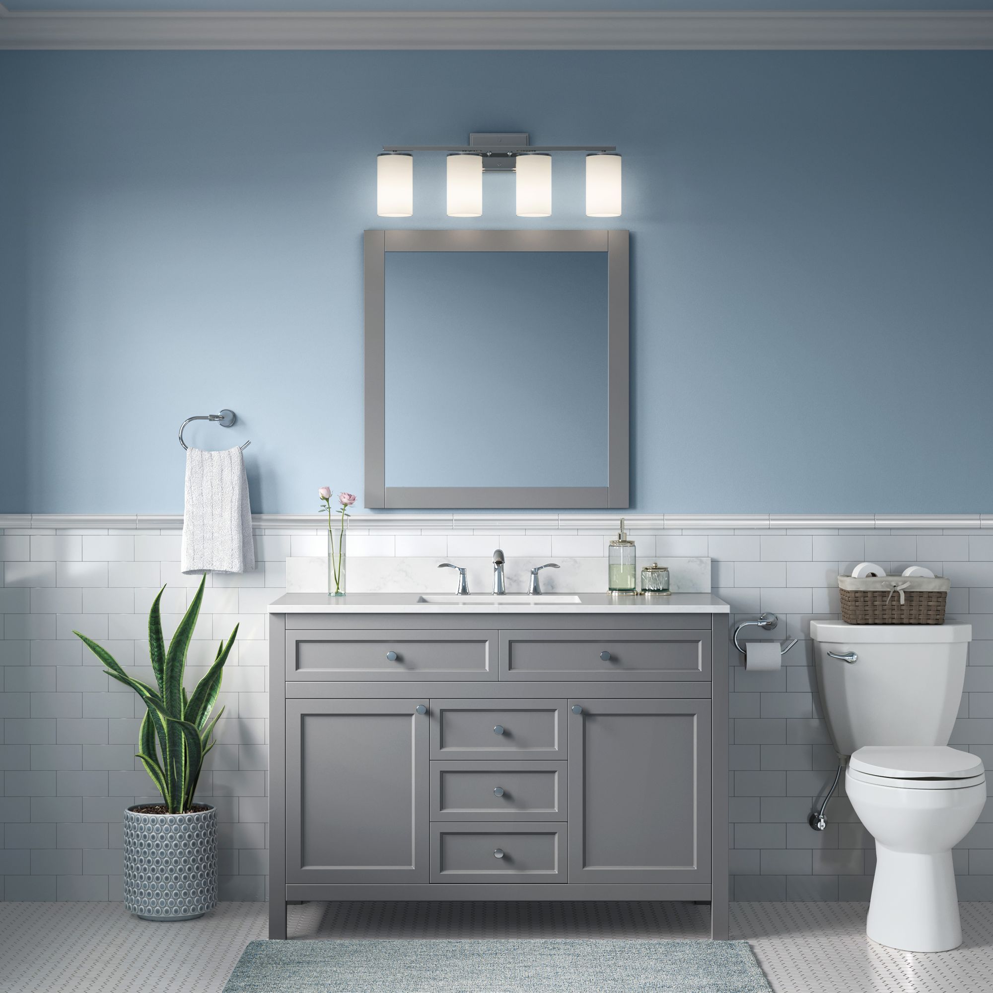 Image 5 Millennium Verlana 4-Light 27.75" Chrome Vanity Light with Glass Shade more views