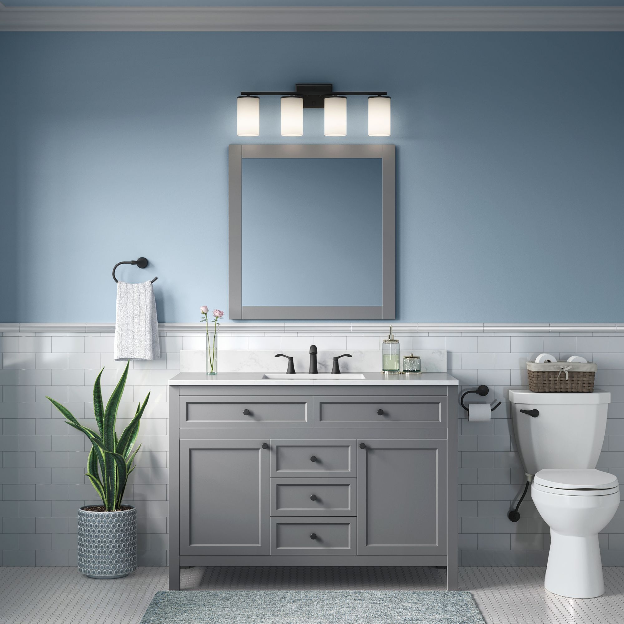 Image 5 Millennium Verlana 4-Light 27.75" Matte Black Vanity Light with Glass Shade more views