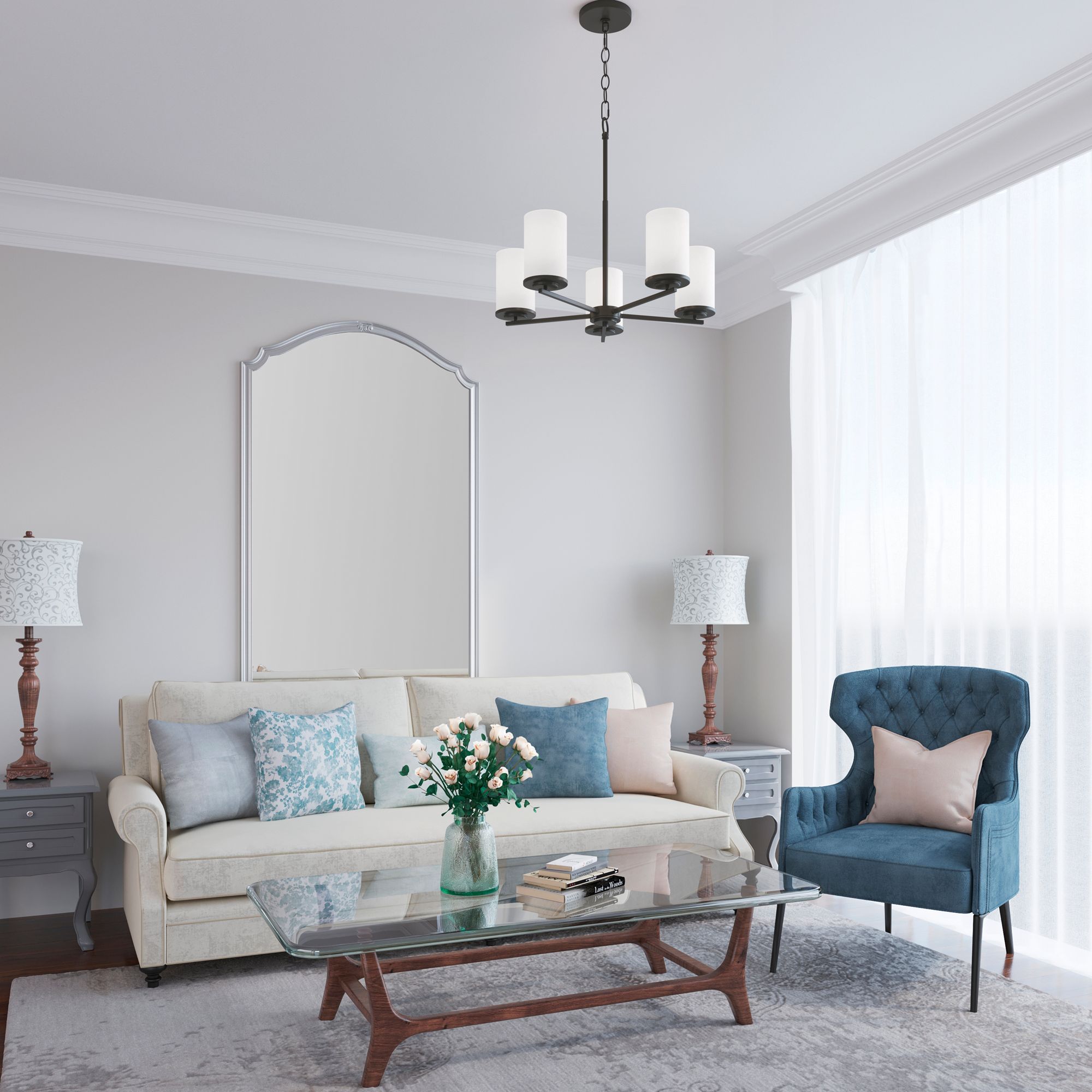 Image 5 Millennium Verlana 5-Light 24" Matte Black Chandelier with Glass Shade more views