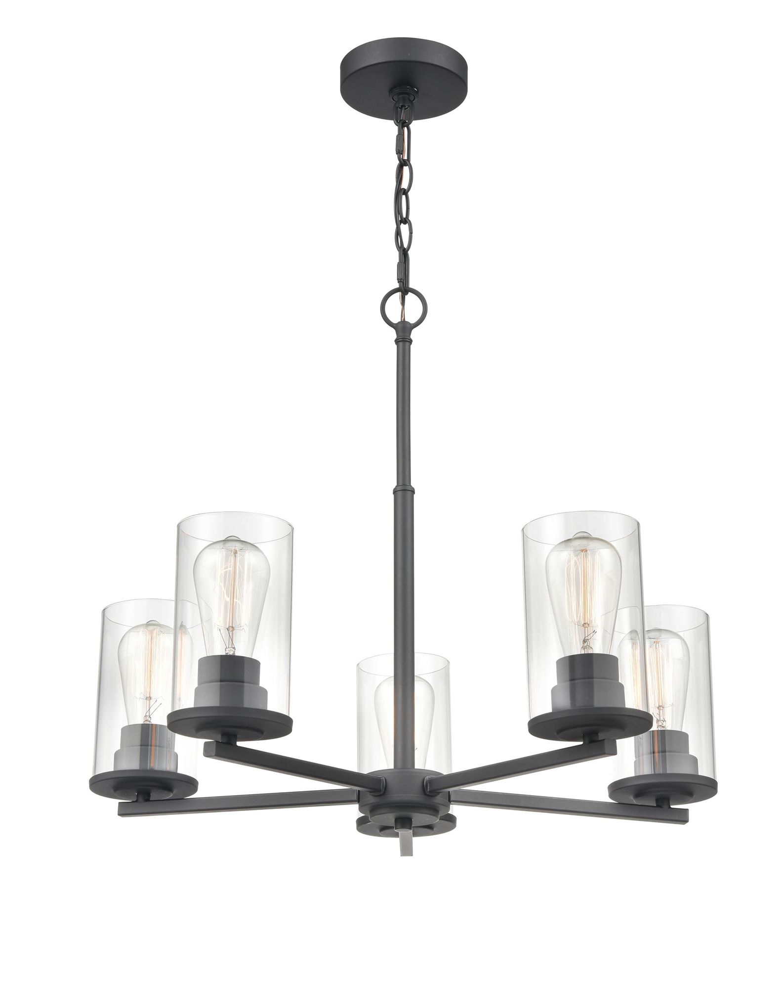 Image 4 Millennium Verlana 5-Light 24" Matte Black Chandelier with Glass Shade more views