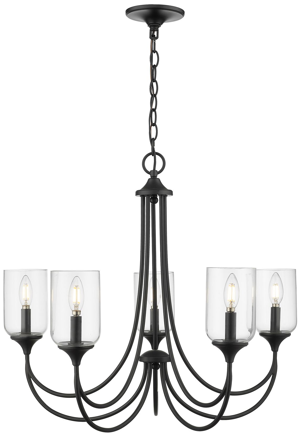 Image 2 Millennium Waddingham 5-Light 27" Matte Black Chandelier with Glass Shade