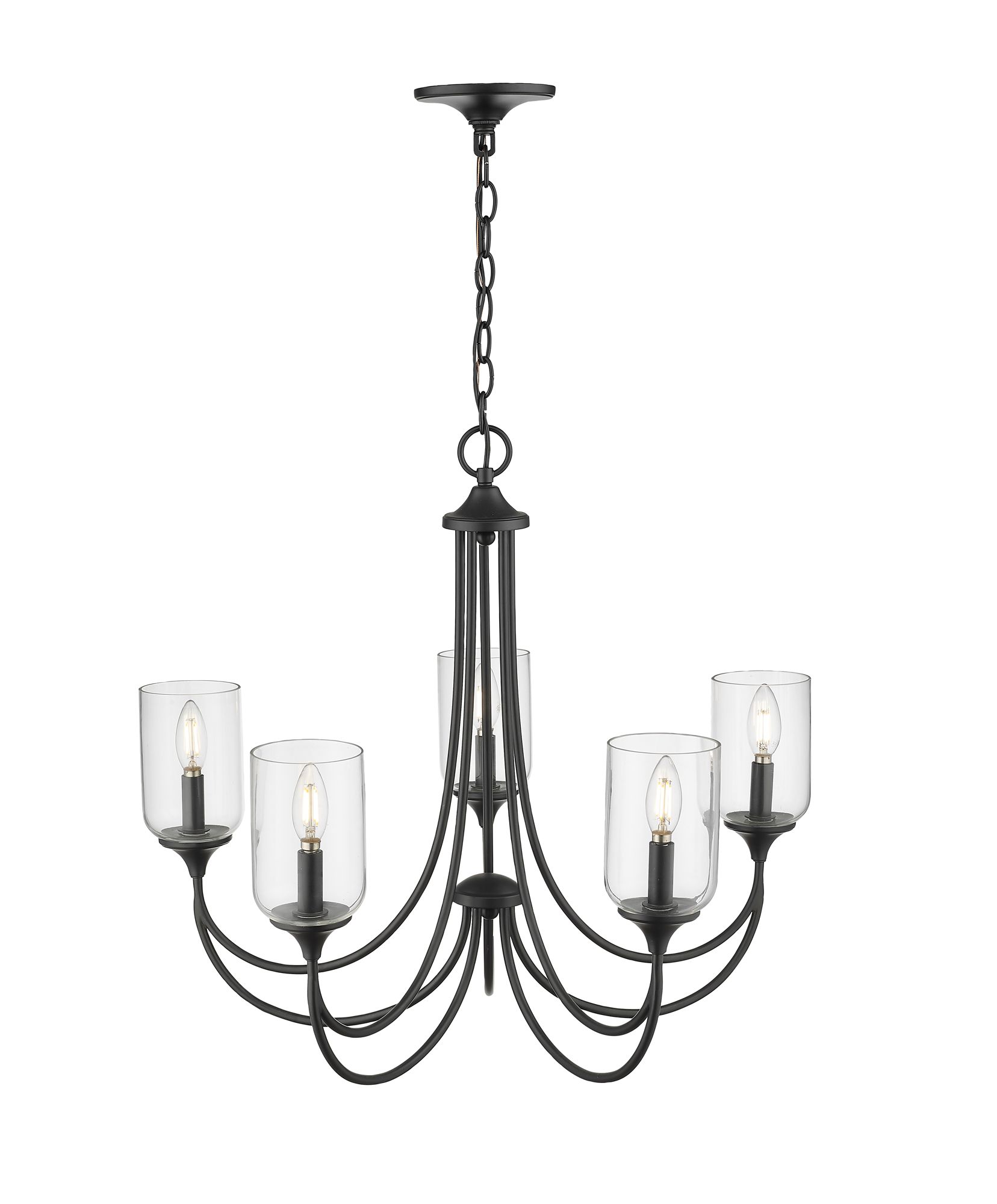 Image 5 Millennium Waddingham 5-Light 27" Matte Black Chandelier with Glass Shade more views