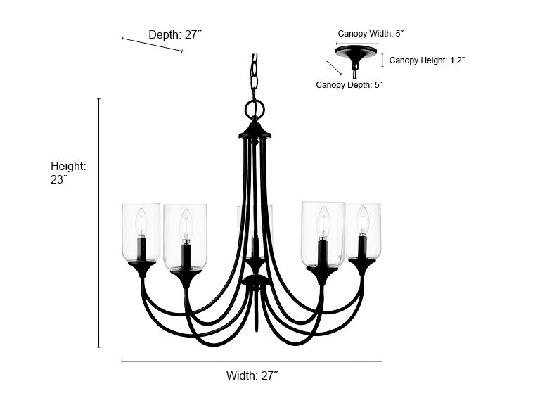 Image 7 Millennium Waddingham 5-Light 27" Matte Black Chandelier with Glass Shade more views
