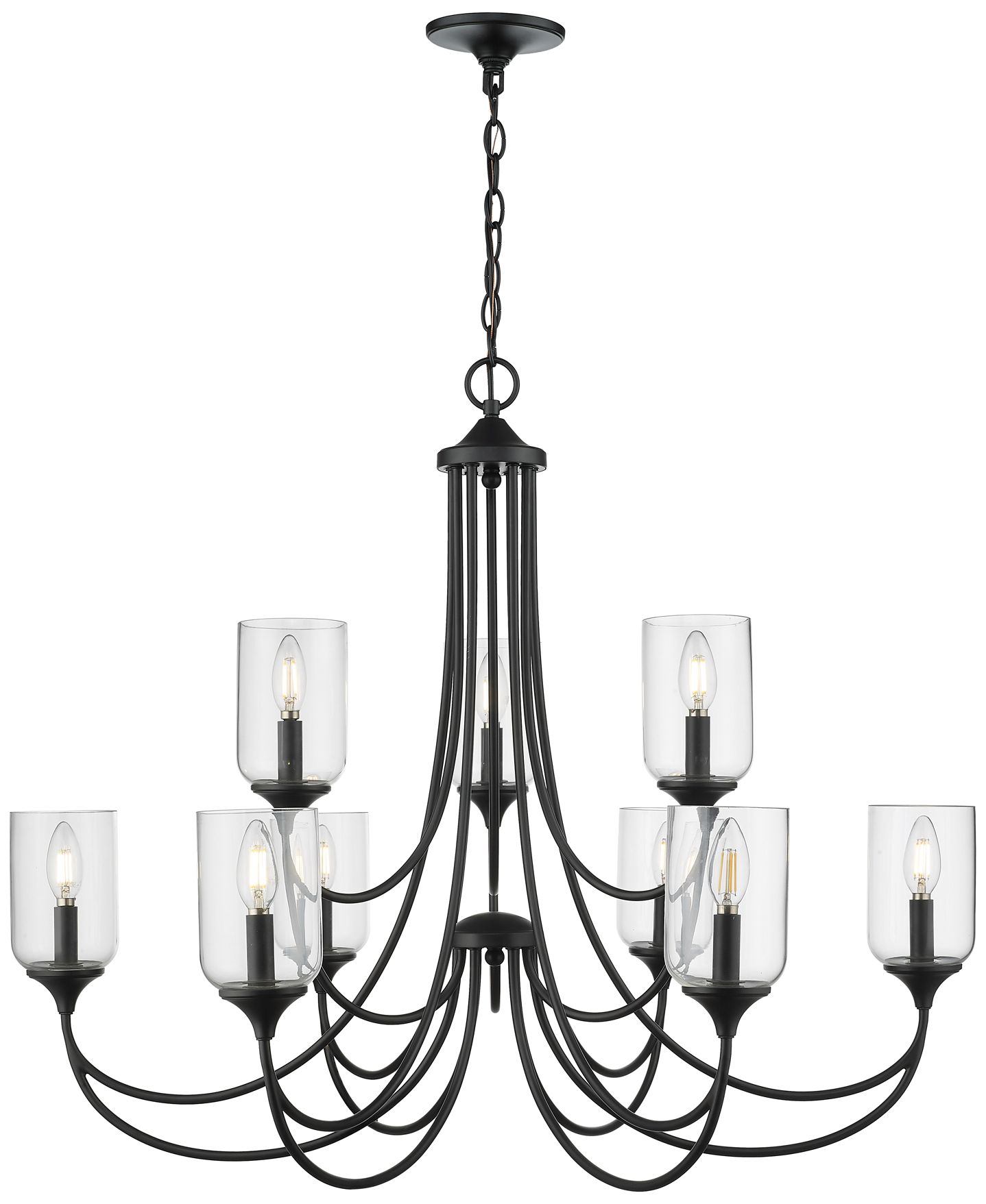 Millennium Waddingham 9-Light 35.5" Matte Black Chandelier with Glass Shade