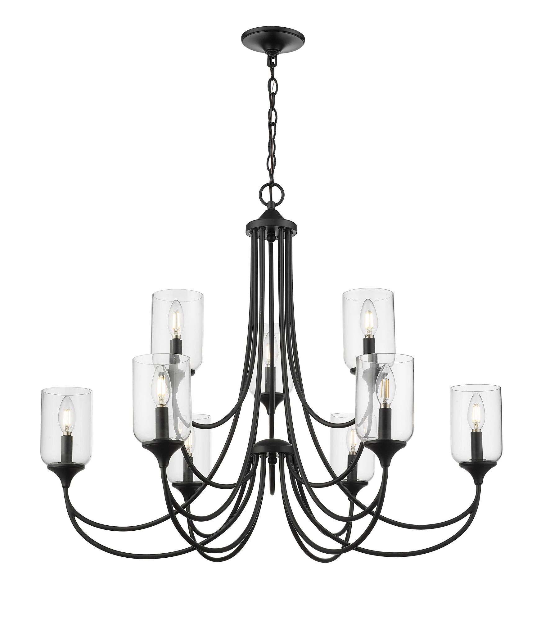 Image 2 Millennium Waddingham 9-Light 35.5" Matte Black Chandelier with Glass Shade more views
