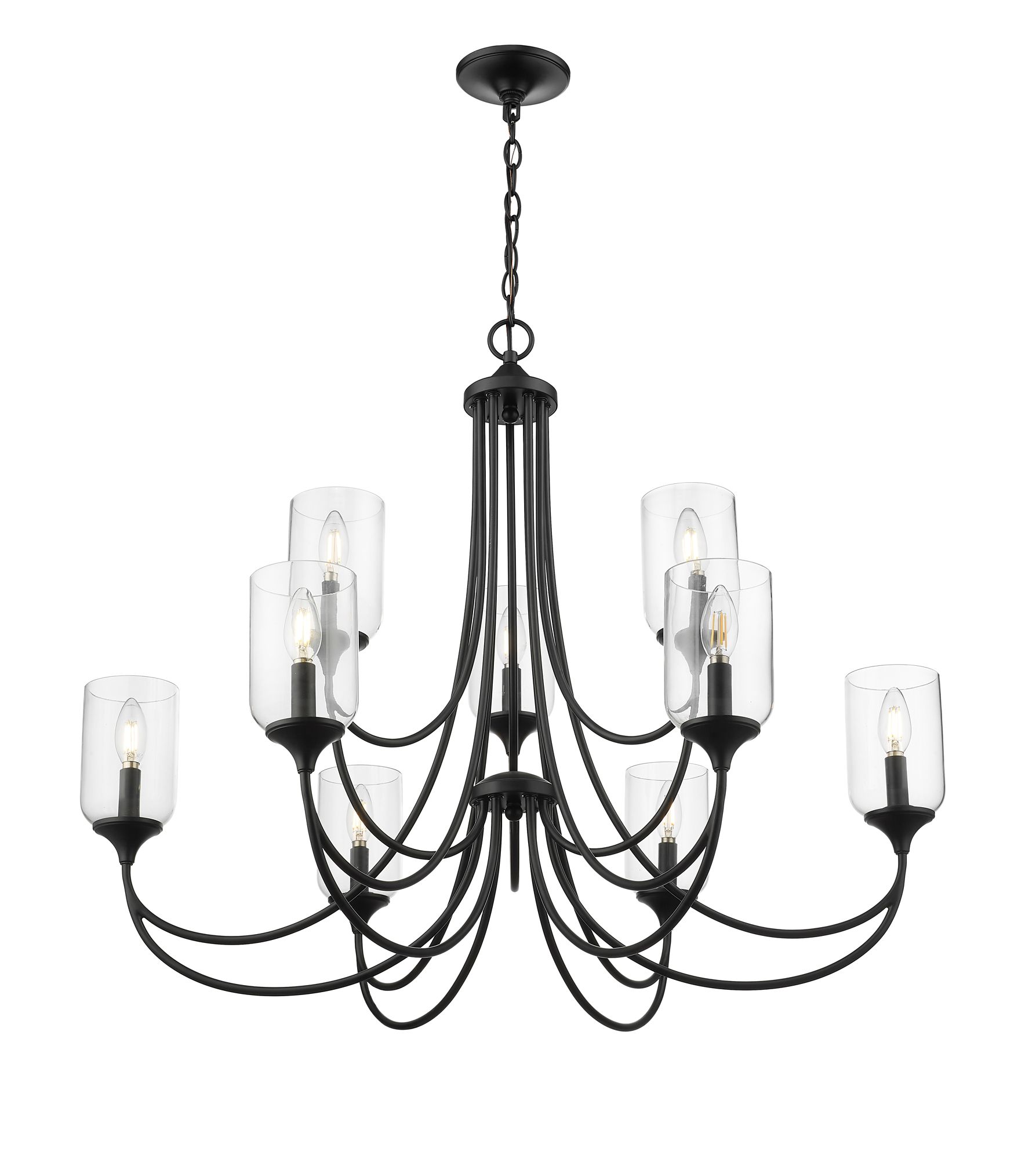 Image 3 Millennium Waddingham 9-Light 35.5" Matte Black Chandelier with Glass Shade more views