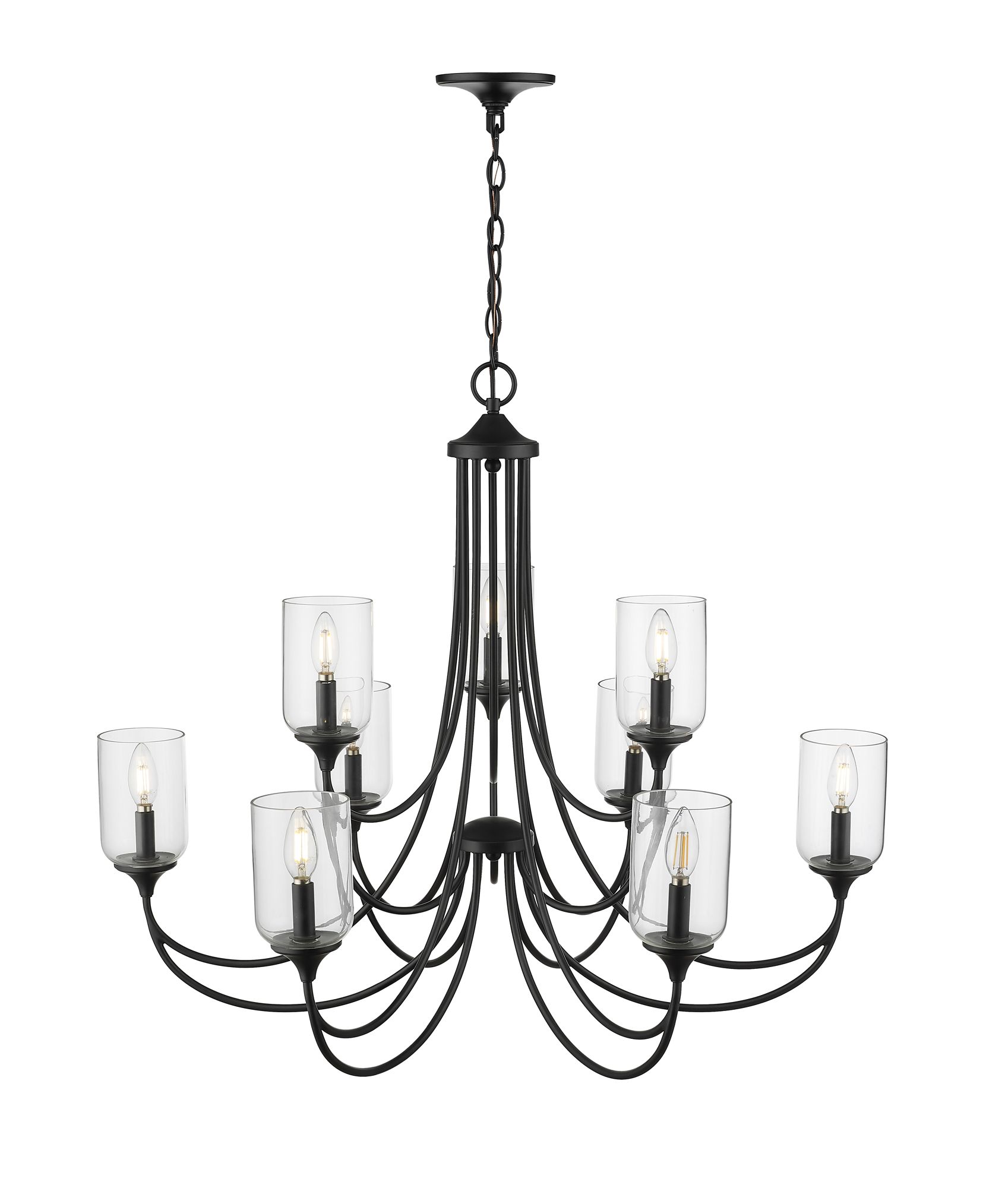 Image 4 Millennium Waddingham 9-Light 35.5" Matte Black Chandelier with Glass Shade more views