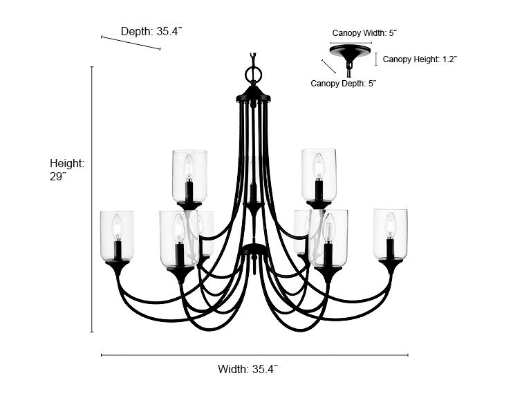 Image 6 Millennium Waddingham 9-Light 35.5" Matte Black Chandelier with Glass Shade more views