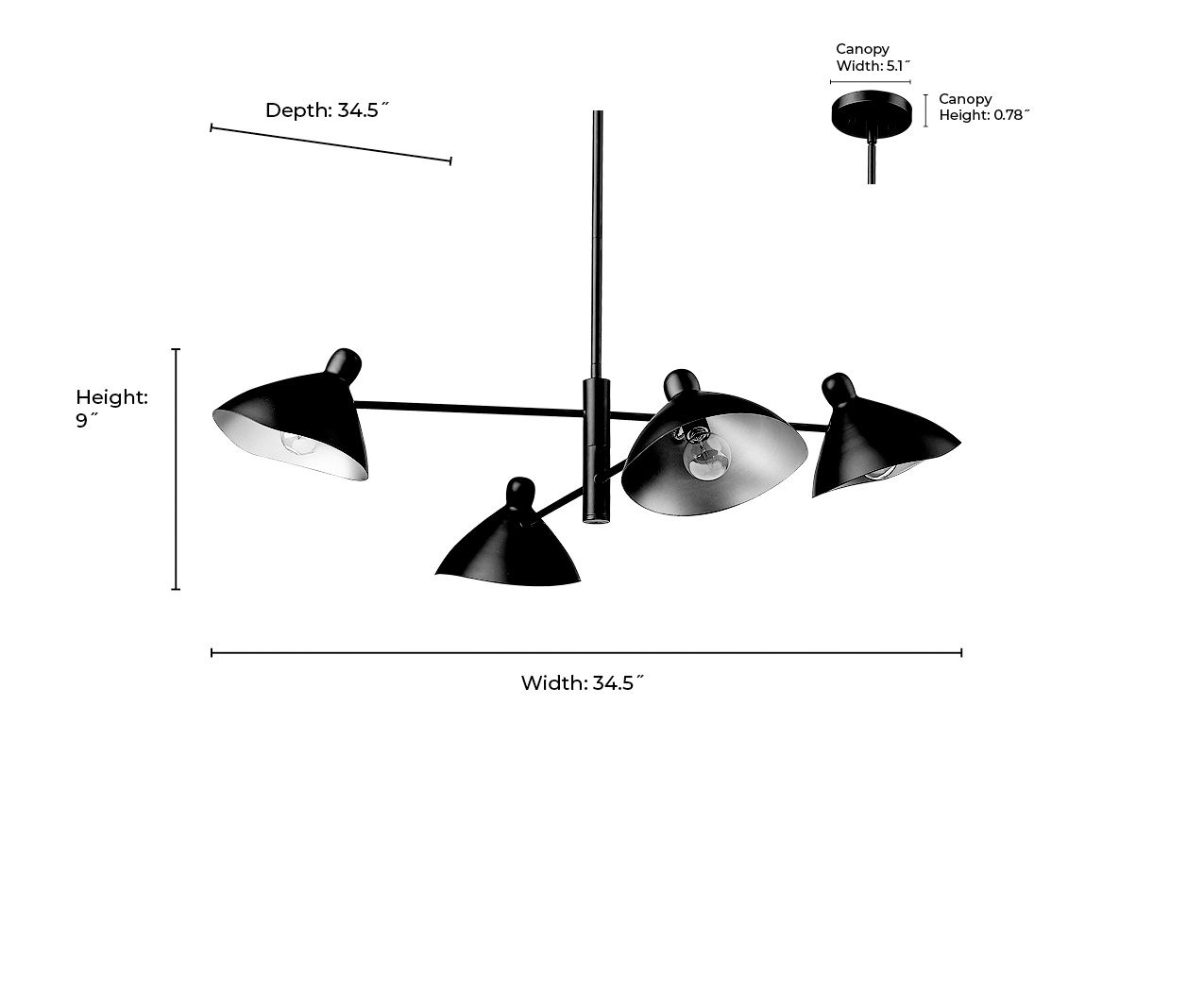 Millennium Warhol 4-Light 35" Matte Black Chandelier