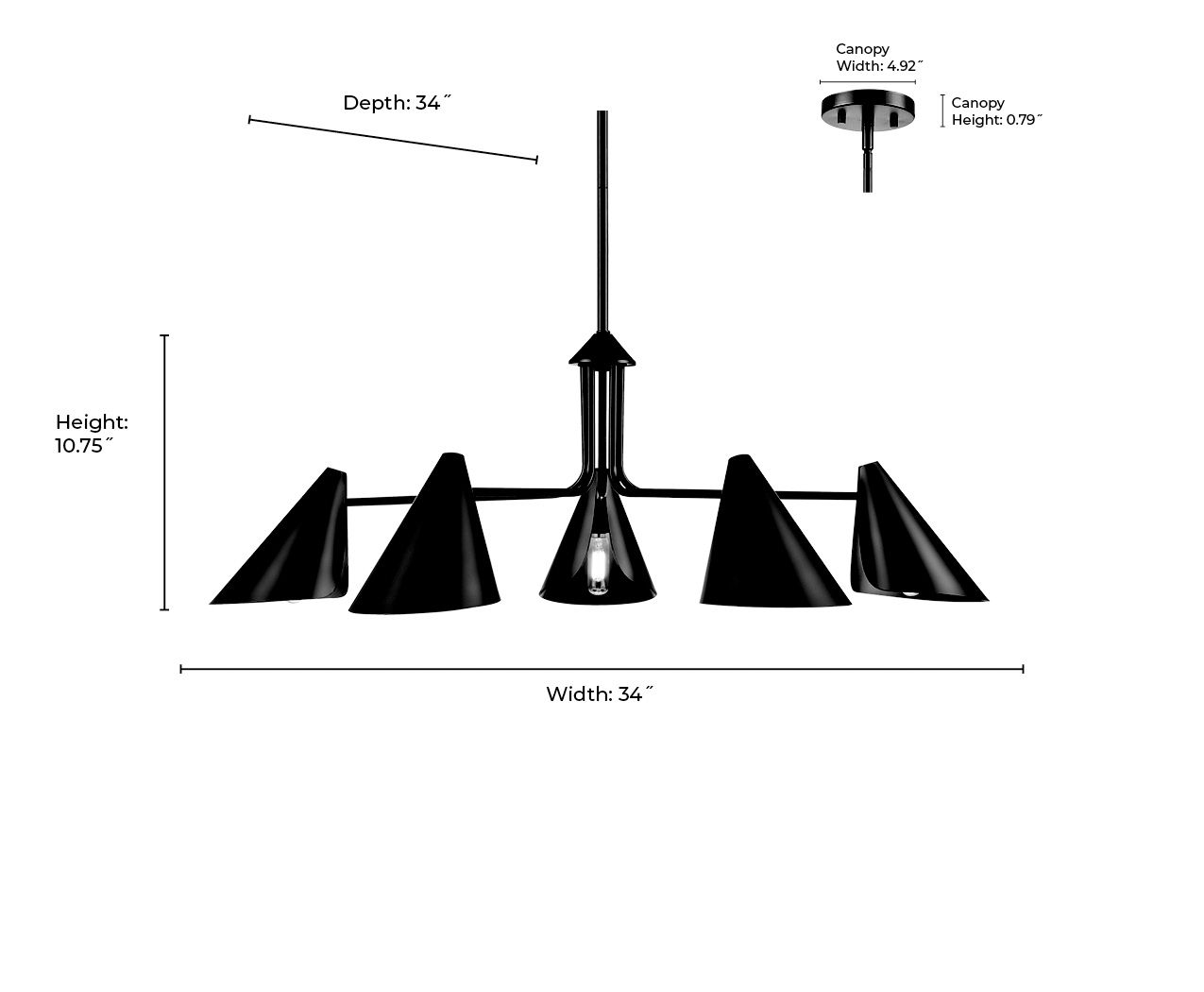 Millennium Warhol 5-Light 34" Matte Black Chandelier