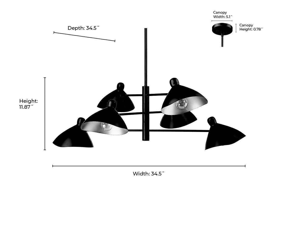 Image 7 Millennium Warhol 6-Light 35" Matte Black Chandelier with Metal Shade more views
