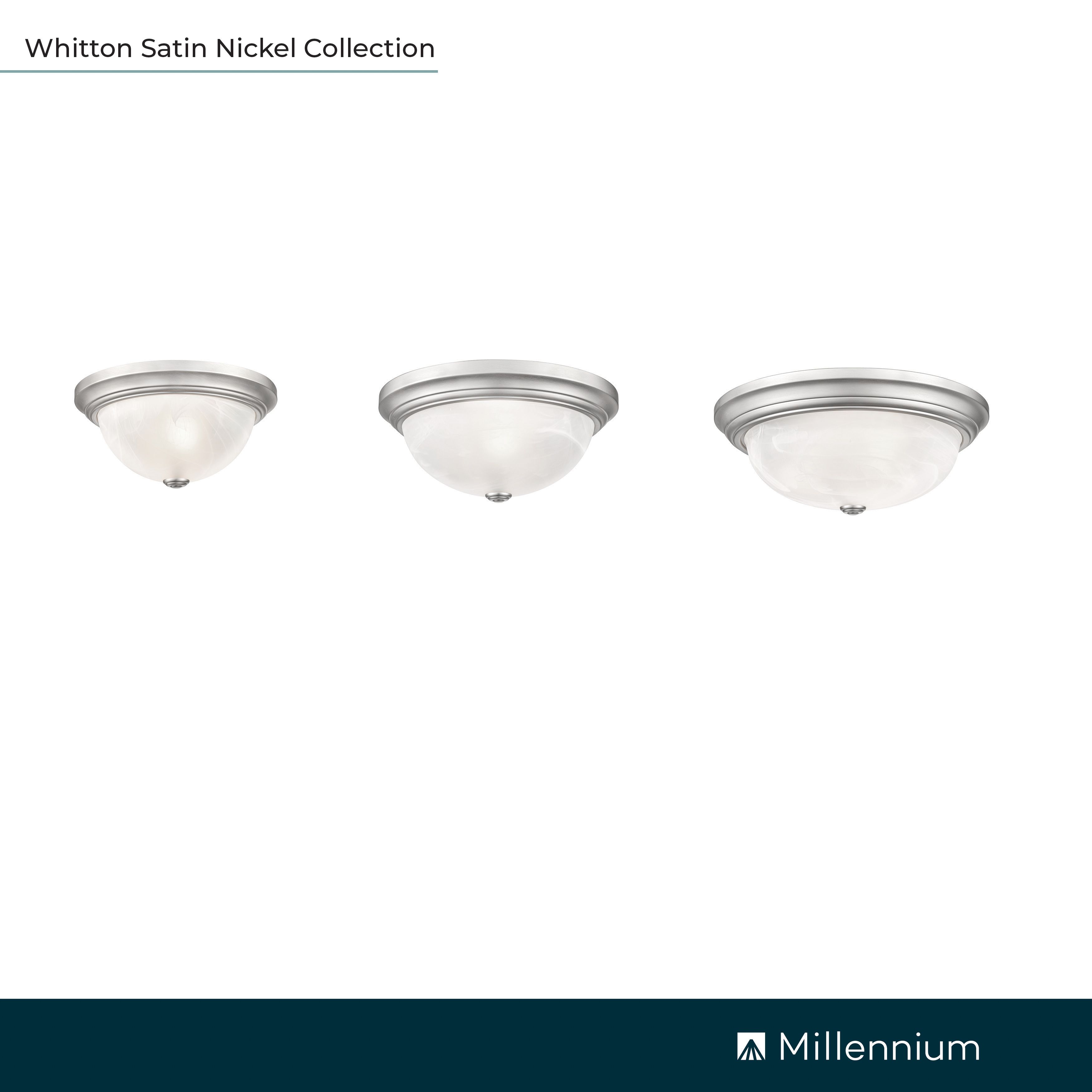 Image 5 Millennium Whitton 2-Light 13" Satin Nickel Flush Mount with Glass Shade more views
