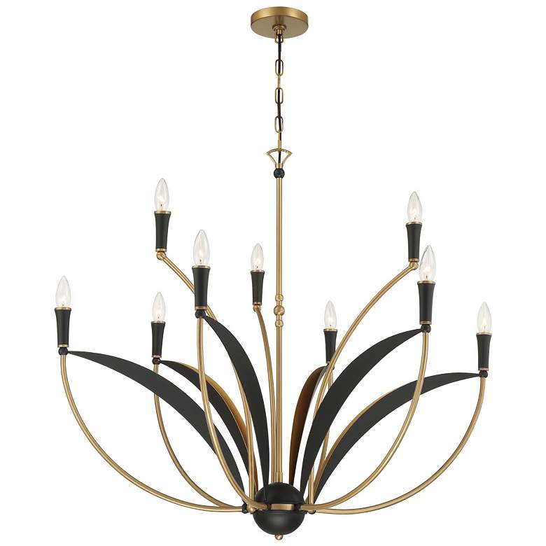 Image 1 Miller 35 1/2"W Legacy Brass and Black 9-Light Chandelier
