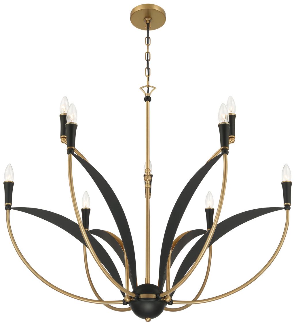 Image 4 Miller 35 1/2"W Legacy Brass and Black 9-Light Chandelier more views