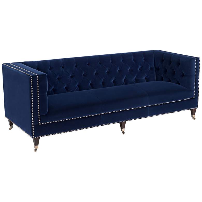 Image 1 Miller 84 1/4" Wide Navy Velvet Hollywood Glam Tufted Sofa