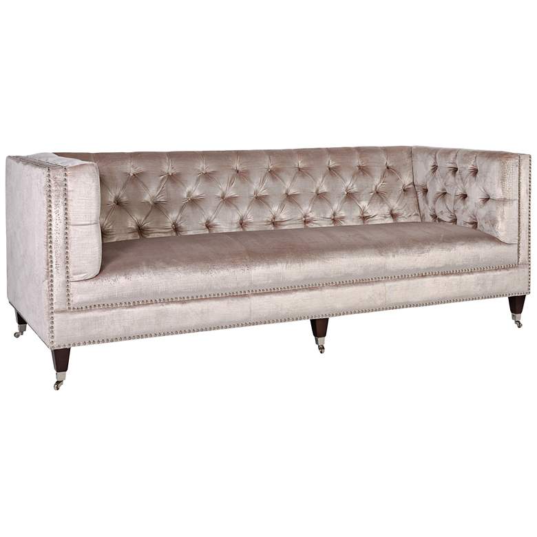 Image 1 Miller 84 1/4 inch Wide Pearl Velvet Hollywood Glam Tufted Sofa