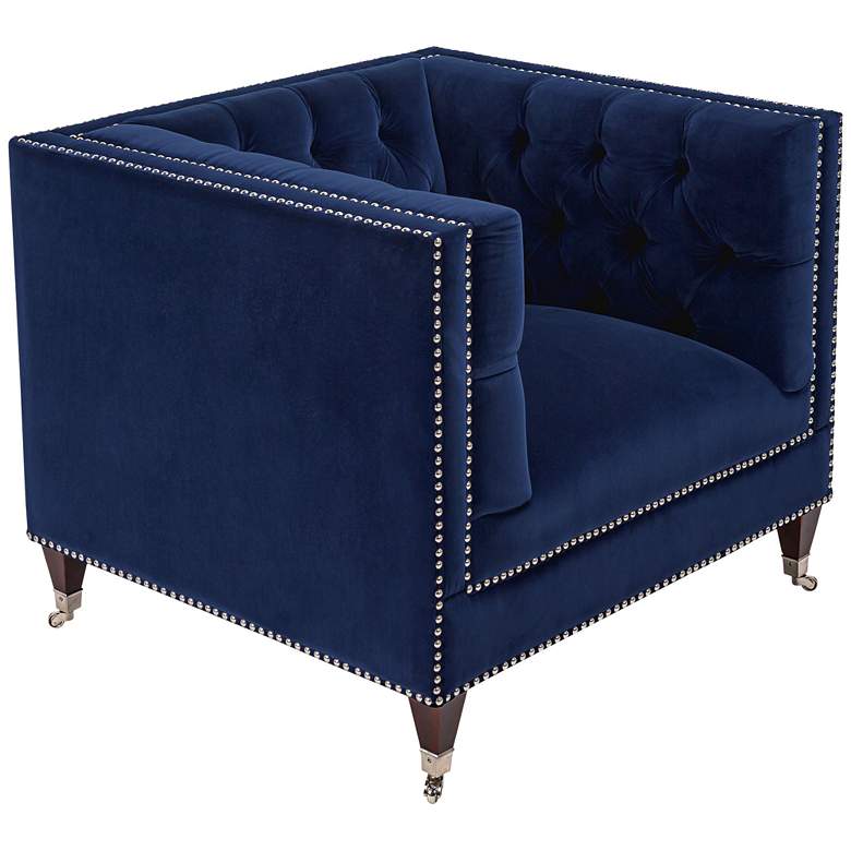 Image 1 Miller Navy Velvet Hollywood Glam Tufted Square Armchair