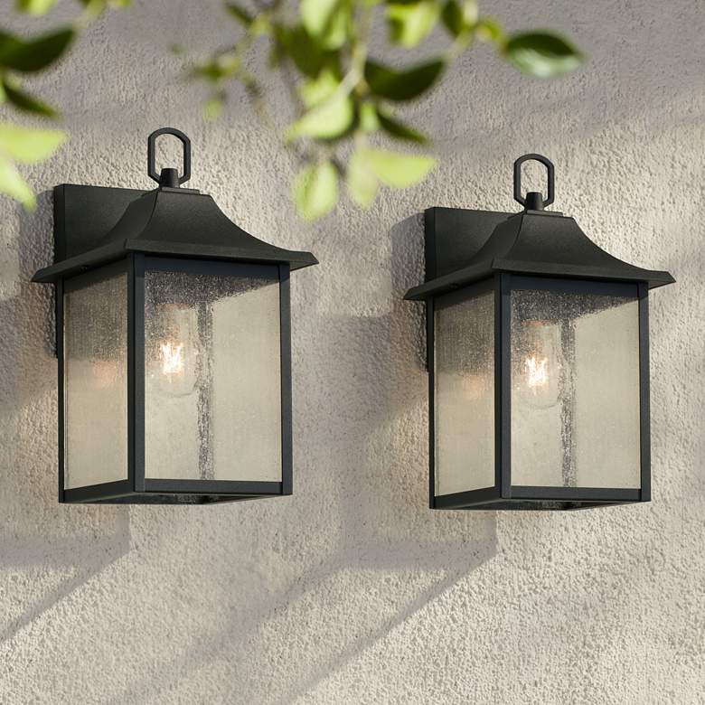Image 1 Millicent 13" High Sand Black Outdoor Wall Lantern Light Set of 2